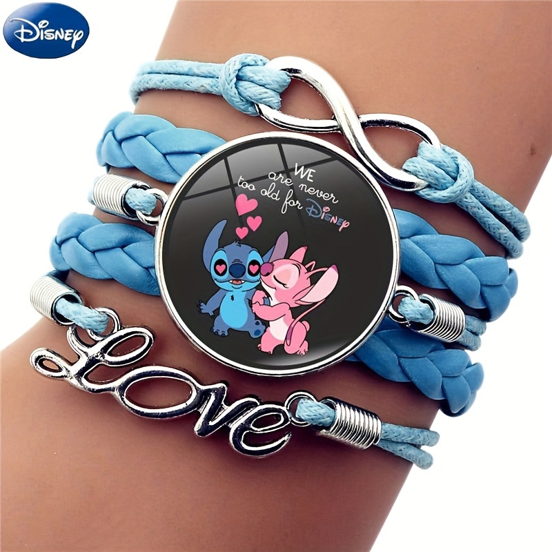 

Licensed Stitch Cartoon Bracelet, Cute & Simple Style, Blue Multi-layer Woven Bracelet With Infinite Love Charm, Themed Jewelry