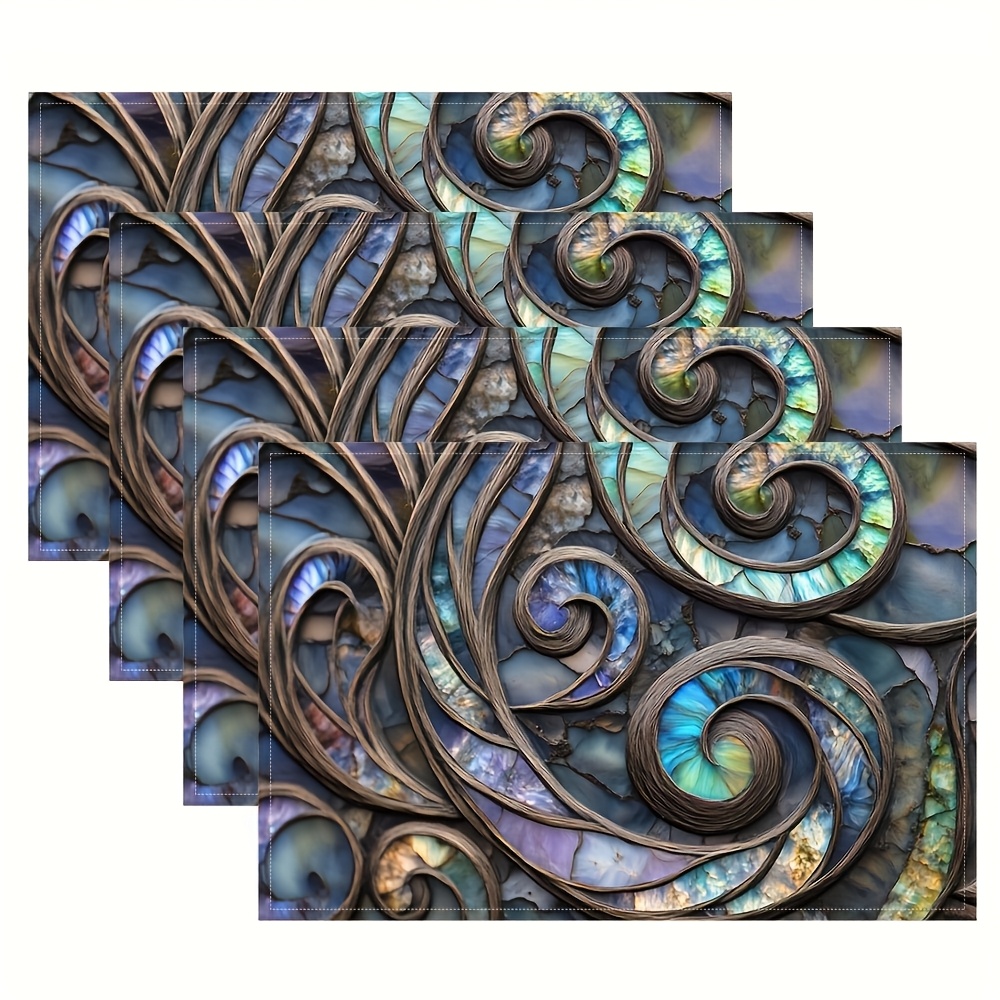 TEMU 4/6pcs Set Of New Zealand Abalone 1ori Placemats, With Stylish Prints, Suitable For Dining Tables, Kitchens, Parties, Indoor Use, Festivals,