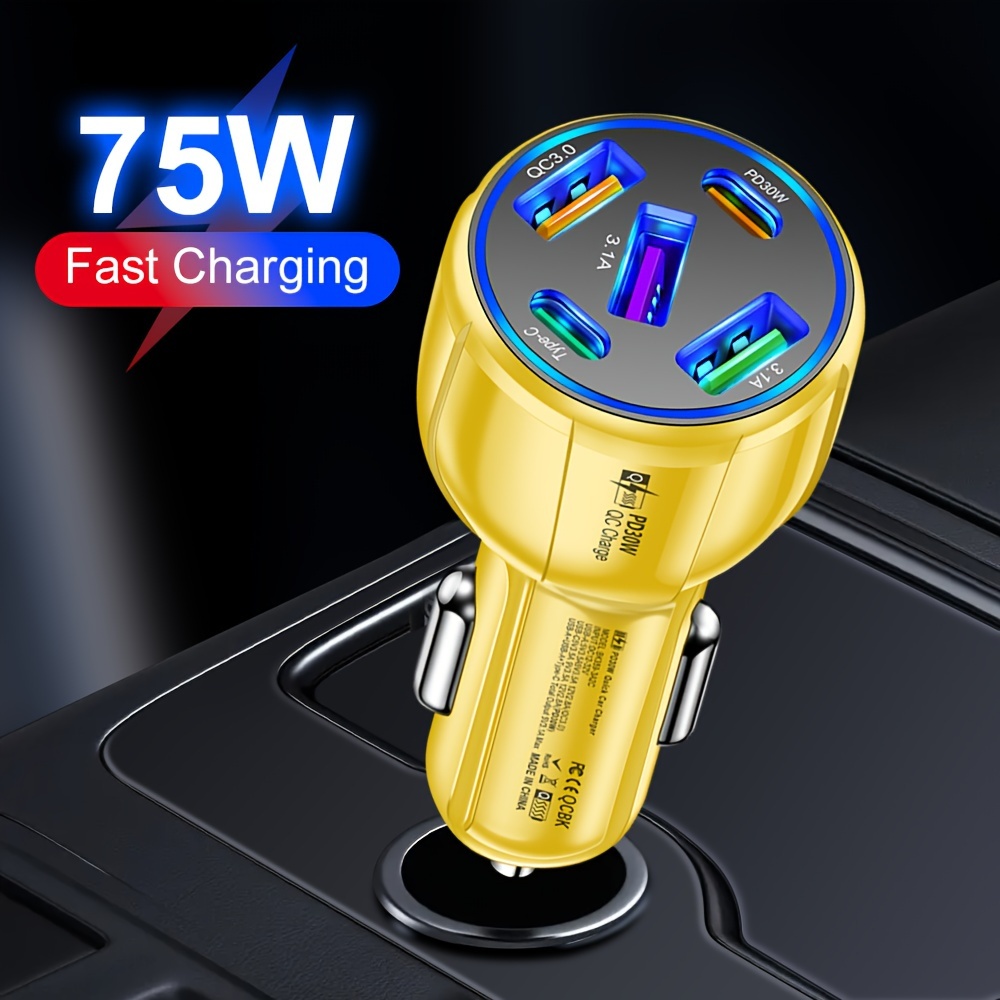 

5 Ports 75w Car Charger Fast Charging Pd Charger Qc3. 0 Car Usb Charger Type C Phone Charger In Car Charger Power Adapter