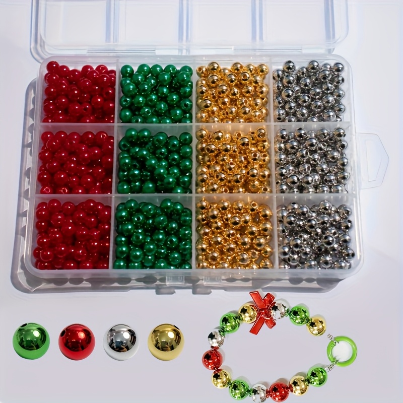 Image of 700pcs 6mm Christmas Beads, Assorted Christmas Color Beads With Holes In Box, Ideal For Christmas Gifts, Bracelets, And Making