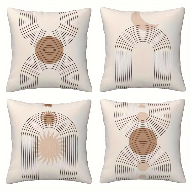 

4pcs Boho Chic Square Throw Pillow Covers - Mid-century , Zippered Decorative Cushion Cases For Sofa, Bed, Car - , Single-sided Print, Modern & Farmhouse Decor, No Insert