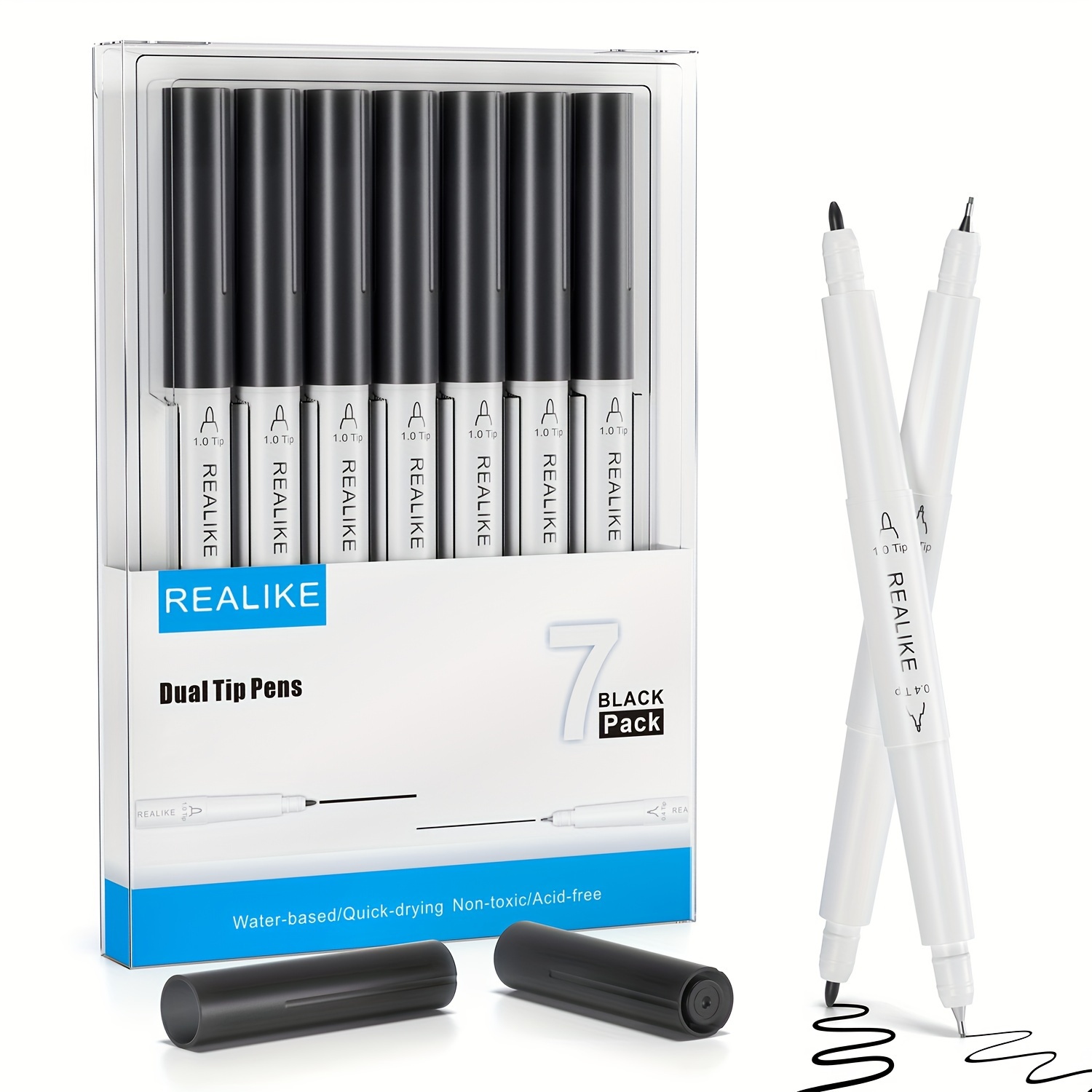 

Ensemble de 7 stylos REALIKE à double pointe pour machines Cricut, noir, point fin (0.4) et point moyen (1.0) pour écrire, dessiner, croquer et artistiques