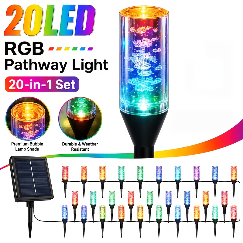 TEMU 20 Pack Solar Pathway Lights Outdoor, Led Lights, Auto Landscape Lighting, Solar Powered Yard Decor For Lawn, Patio, Walkway, Driveway, Garden,