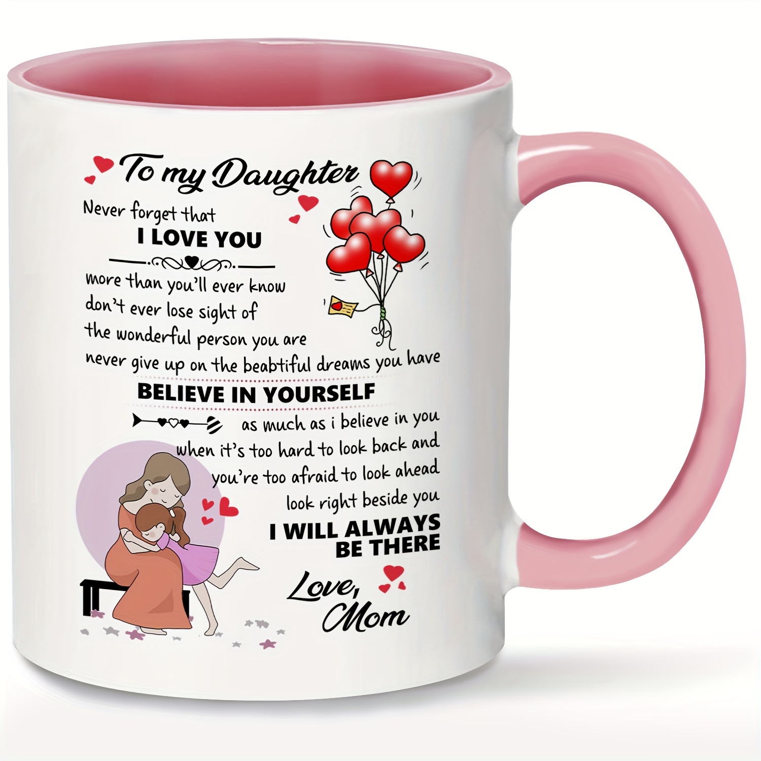 

Cherished Daughter 11oz Ceramic Coffee Mug - Perfect Birthday Gift From Mom, Insulated & Reusable, Pink