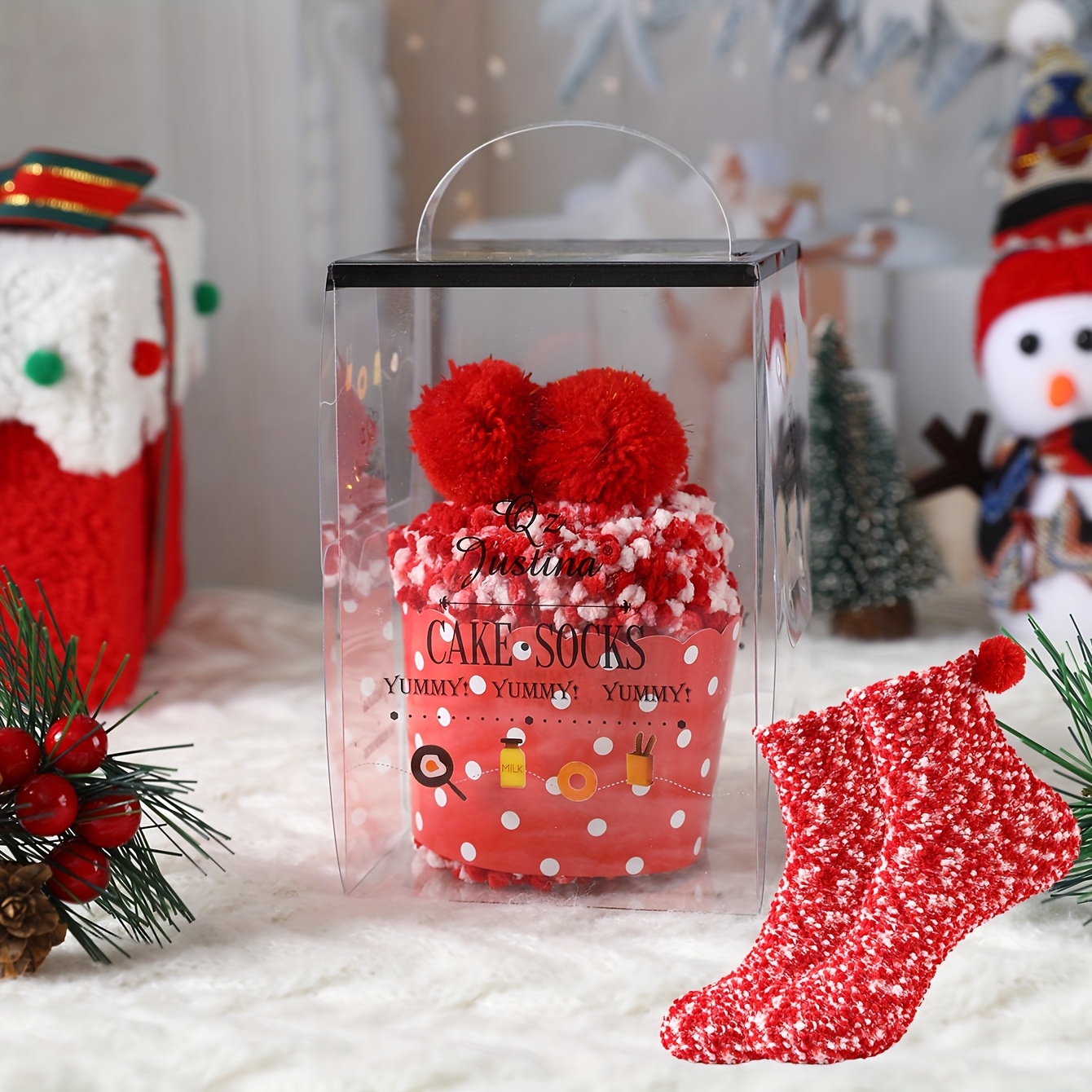 TEMU 1 Pair Of Mid-calf Unisex Novelty Socks, Featuring A Fun And Colorful Birthday Cake Gift . Christmas-themed Coral Thermal Socks, Comfortable And