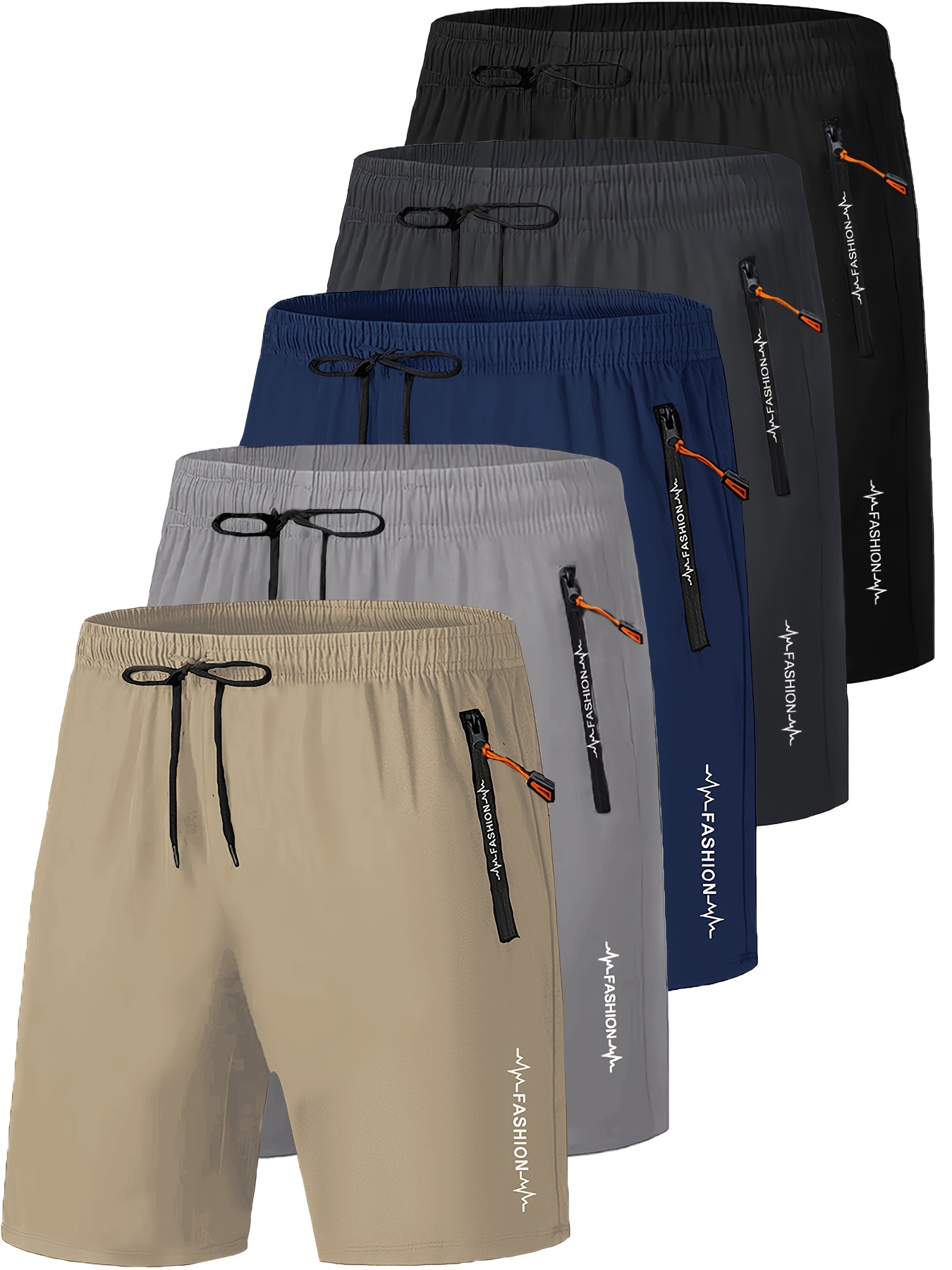 Men'S 5pcs Casual Workout Shorts with Zipper Pocket, Men'S Trainning Gym Athletic Sport Active Waist Drawstring Lightweight Shorts