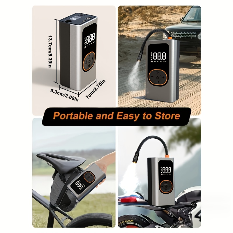 Compresseur D'air Portable 12V - Pompe De Gonflage Pour Pneus (Neuf, ABS Noir)