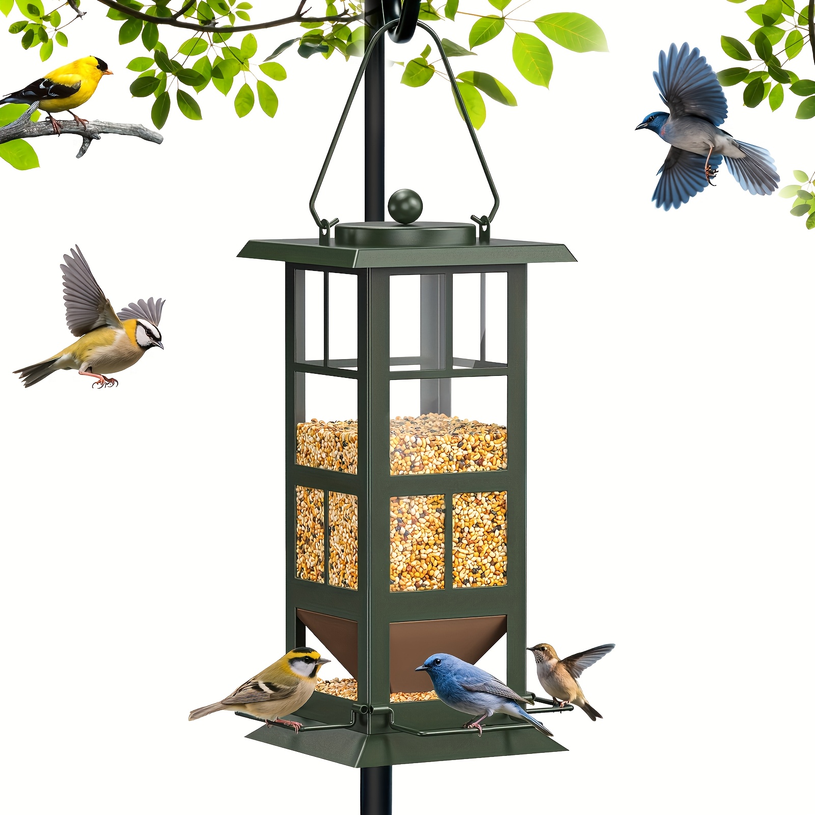 Image of Metal Hanging 4 Hole Outdoor Bird Feeder With Drainage Holes, Easy To Fill, Weatherproof Design - Attracts , Blue Jays, And More