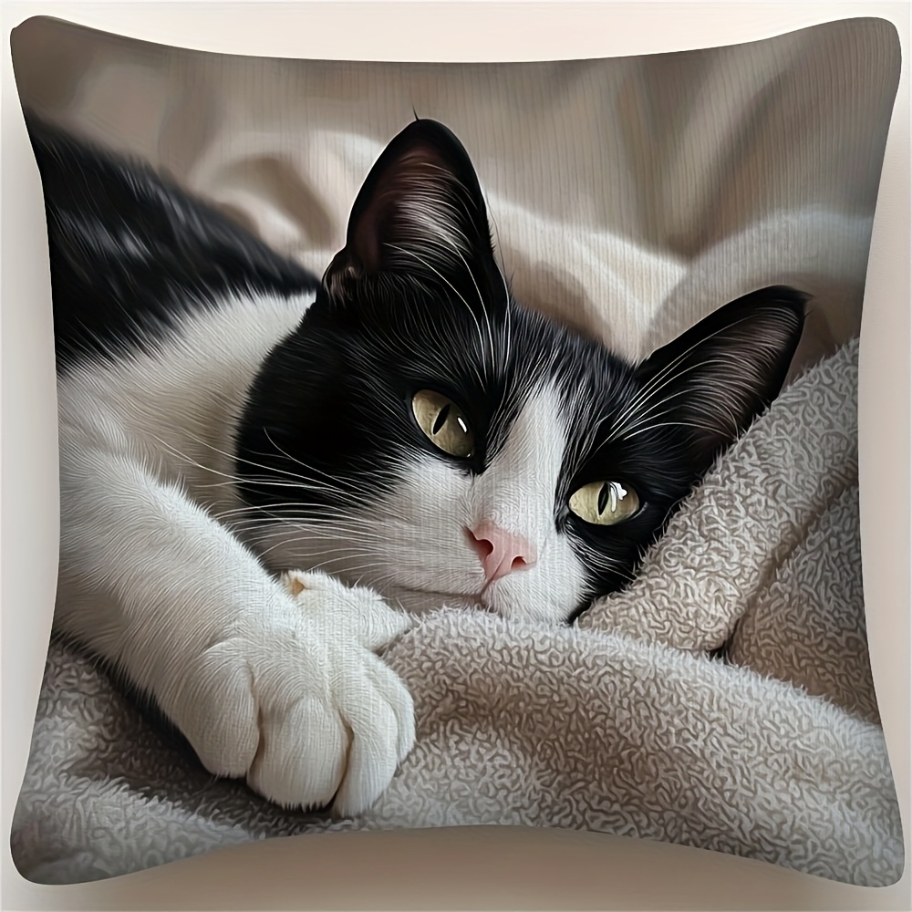 TEMU per cuscino 1 pz stile gatto smoking - Stampa fronte-, cerniera, per cuscino decorativa in poliestere lavabile in lavatrice, adatta per , camera