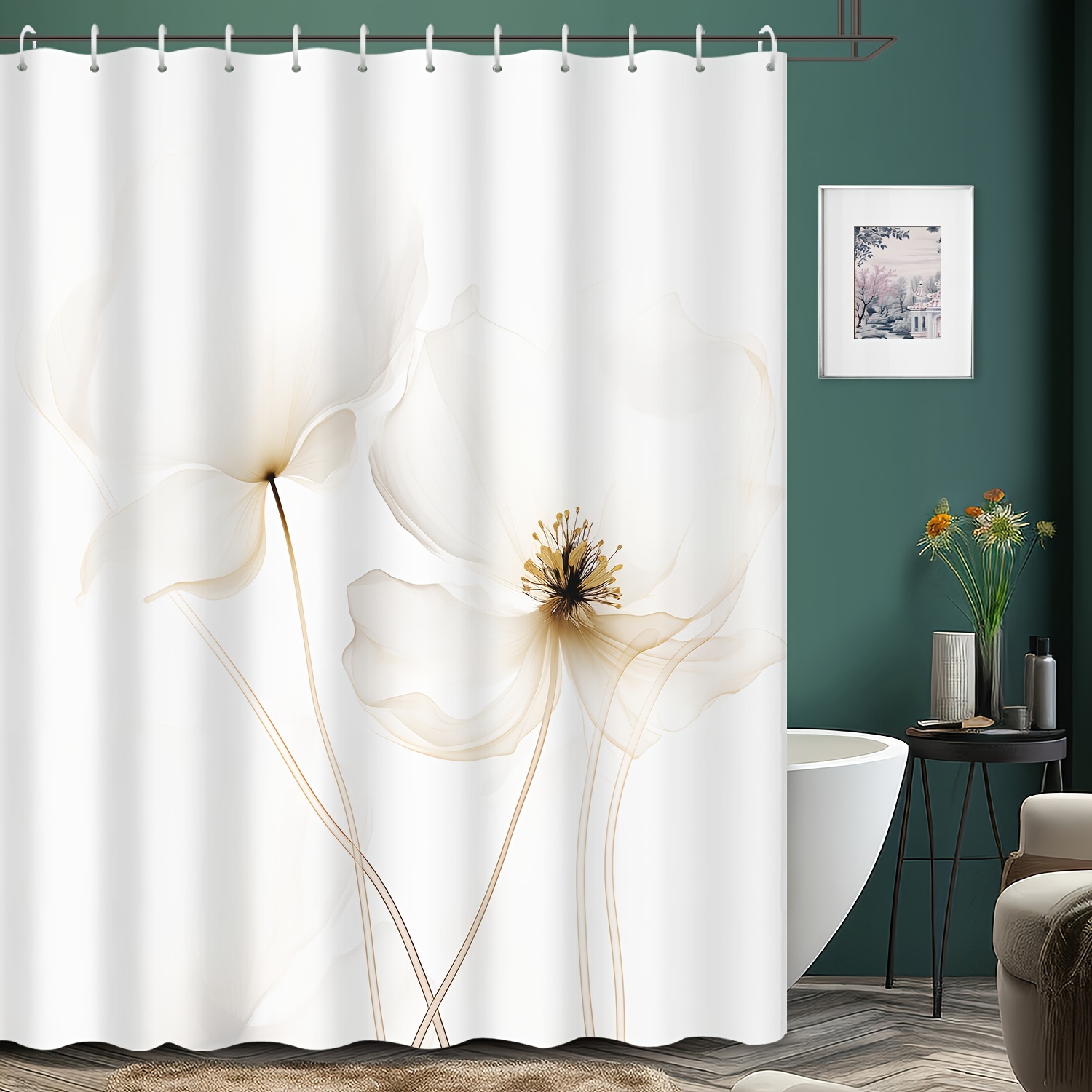 

Watercolor Floral Shower Curtain - Waterproof, Machine Washable With Hooks Included, Perfect For Bathroom Decor, 72x72 Inches