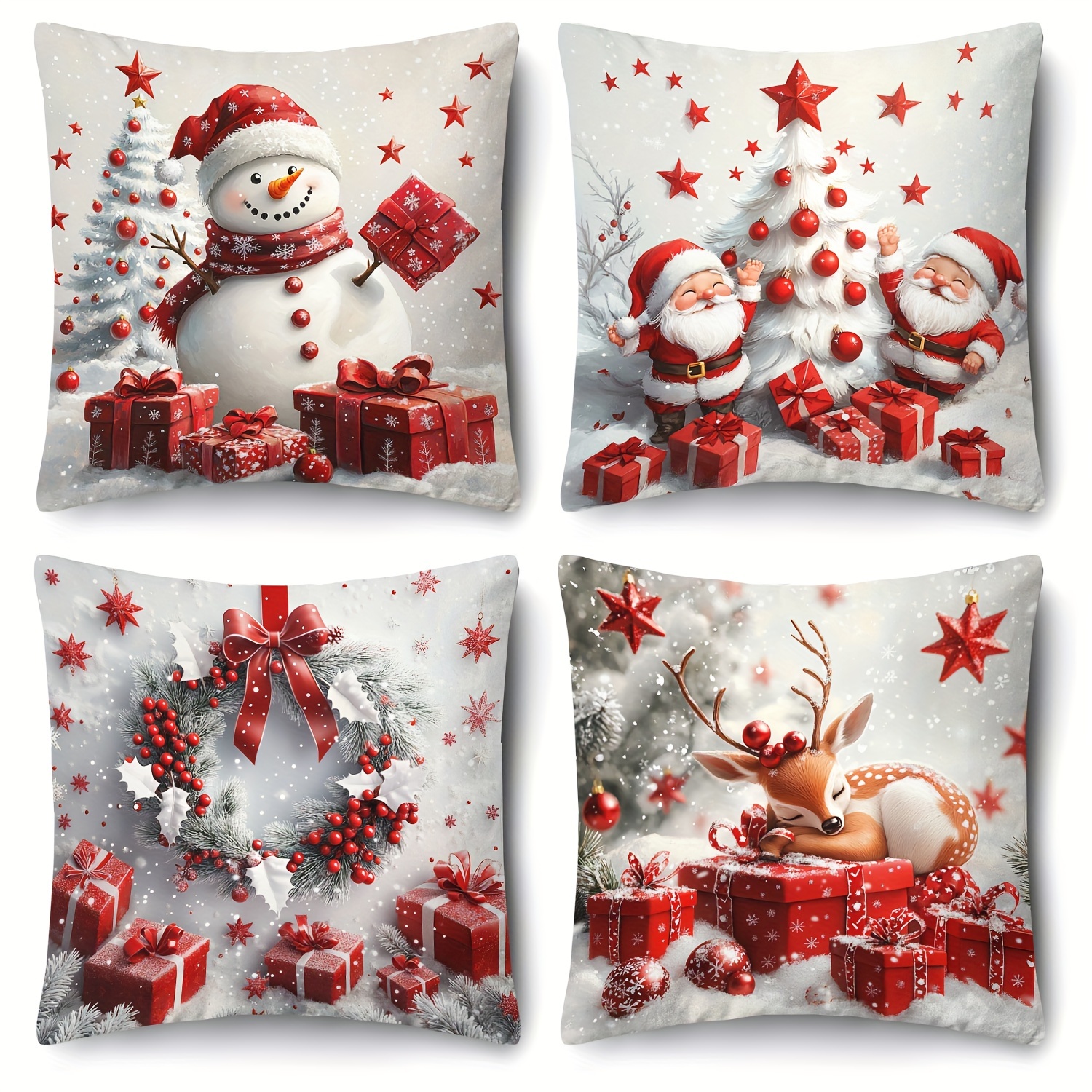 TEMU 4 pezzi, set federe natalizie di stile moderno - 18x18 pollici, poliestere, design con cerniera, lavabili in lavatrice, e albero di Natale con ,
