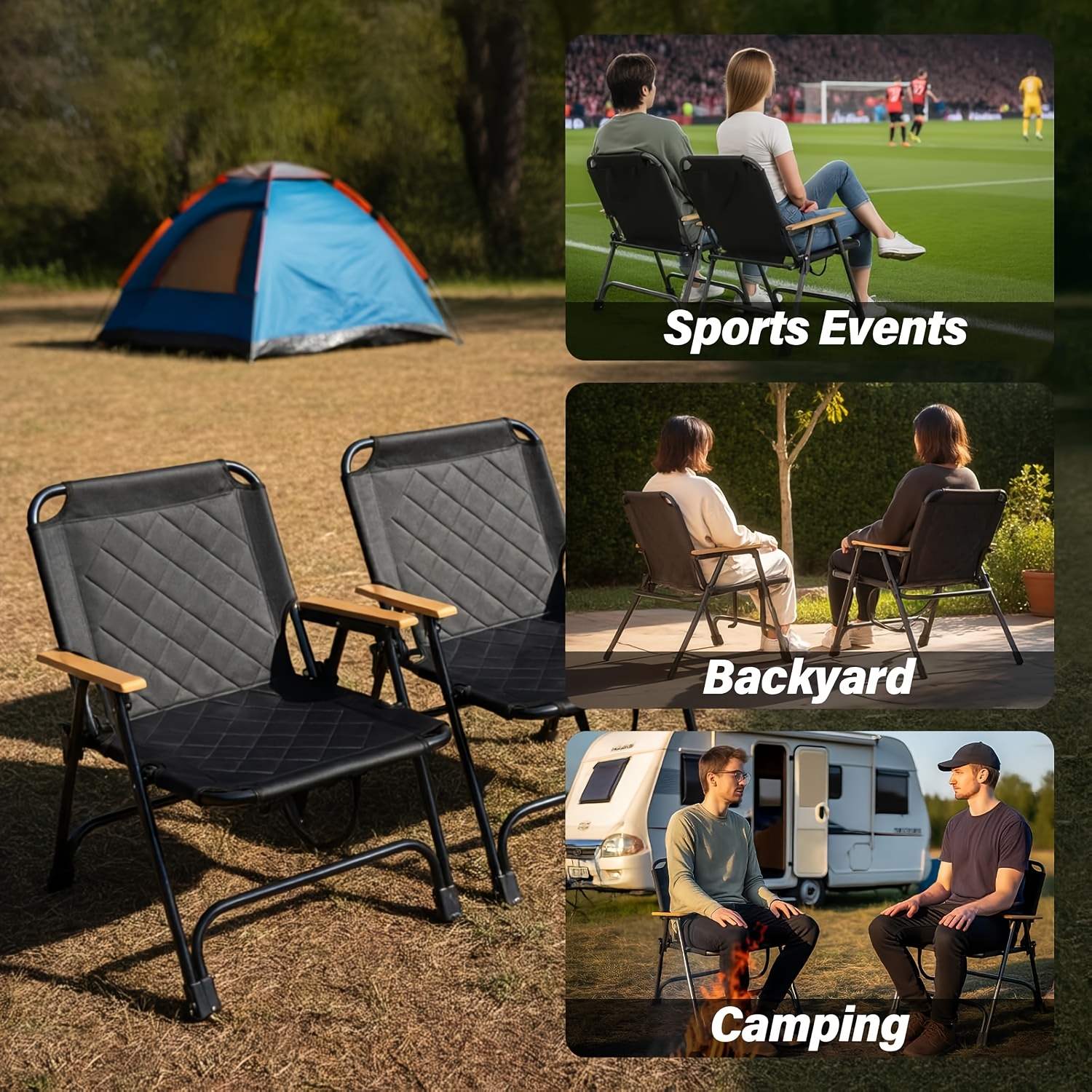 1pc Outdoor Foldable Portable Camping Chair with Armrests, Patio Folding Armchair, Beach Vacation Travel Beach Chair, Supports 300 Lbs, Suitable for Camping, Beach, Fishing, Hiking, Patio Use