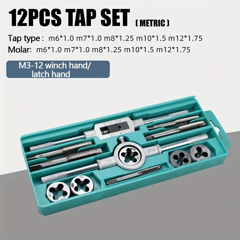 

12pcs Metric Screw Tap And Die Set, M3-m12 - Precision Alloy Threading Tools For Diy & Repair Projects