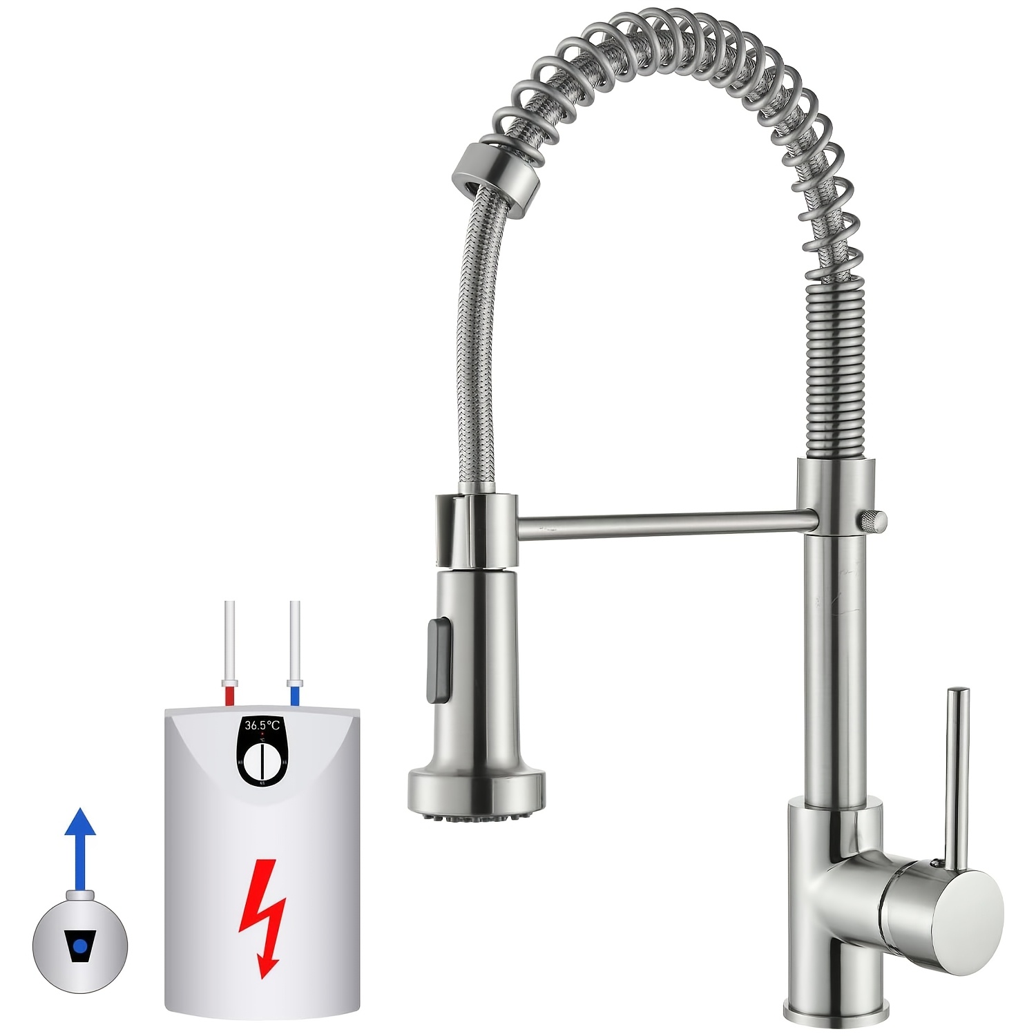 Low-pressure Kitchen Sink Mixer Faucet With 2 Spray And 360 Degree Rotation; Single-handle Kitchen Mixer Faucet