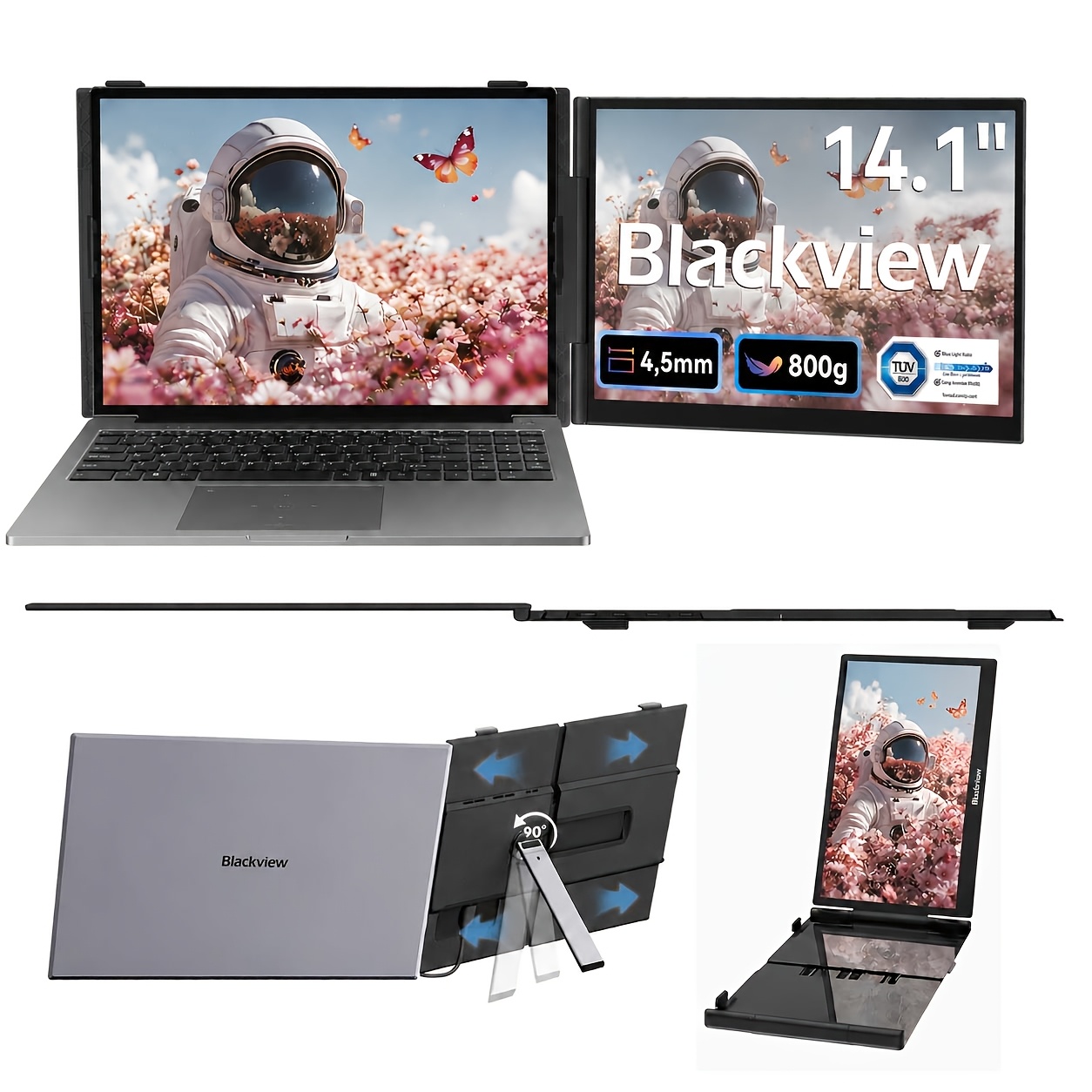TEMU Blackview DCM5 Triple Moniteur de Surveillance Vidéo pour Ordinateur Portable, Écran Externe Portable IPS 14" 1080P FHD pour Sécurité, Gaming et