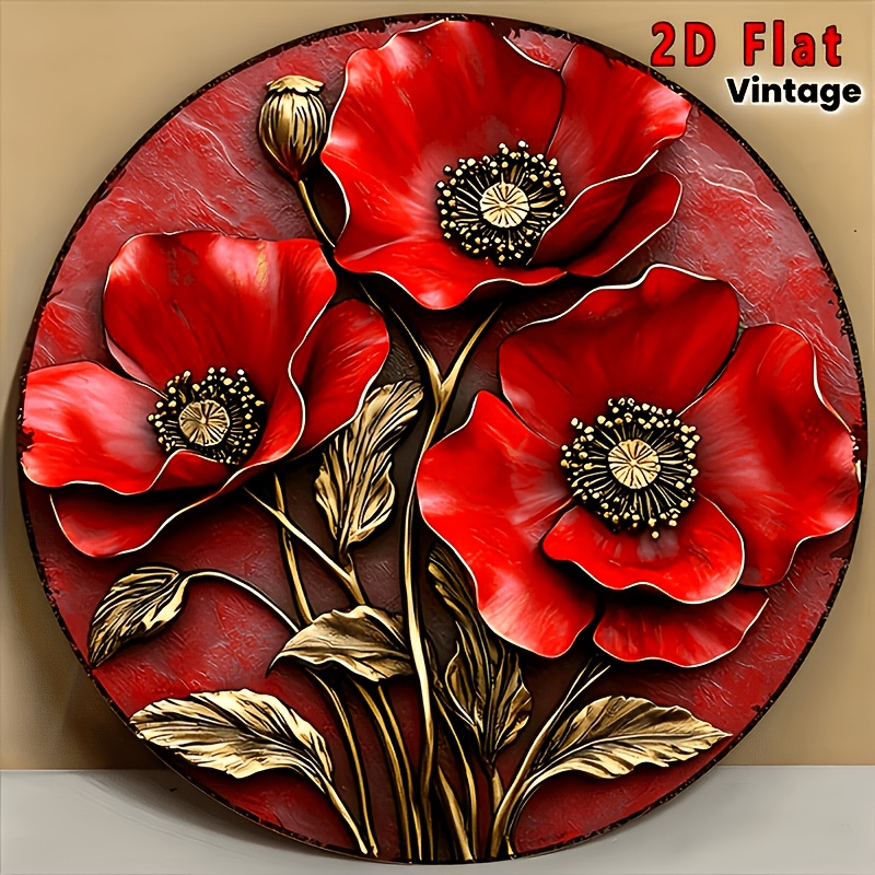TEMU 2d Flat, 2d Flat 1pc, Aluminum Red Poppy Flower Aluminum Metal Sign, 2d Flat Printing, High Bending Resistance, Cafe Wall Decor, Cafe Signage,