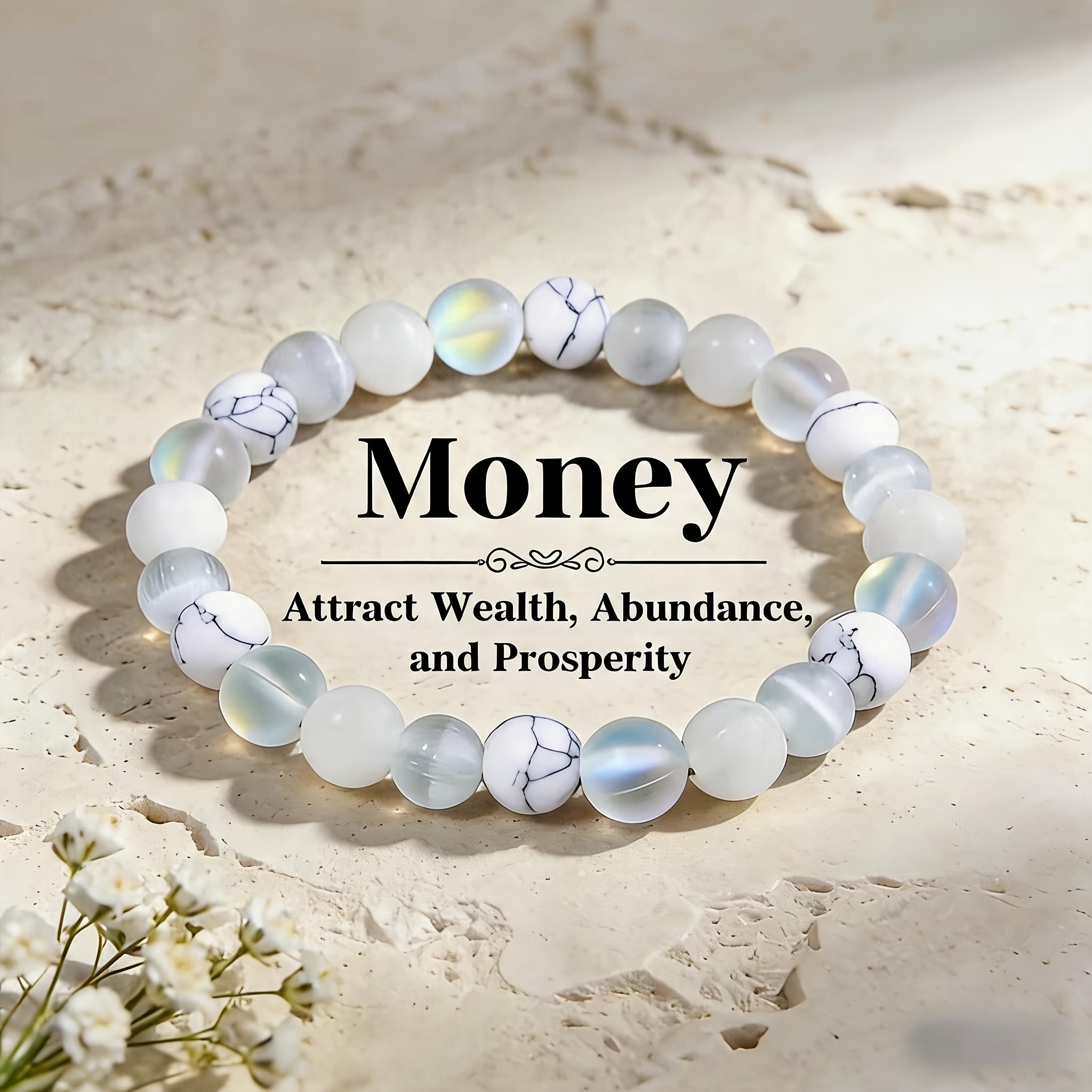 TEMU 1pc Wealth Bead Bracelet, Bohemian Style, Money And , Beneficial For Career . Made Of 8mm White Turquoise And, Handmade, Suitable For Daily Wear