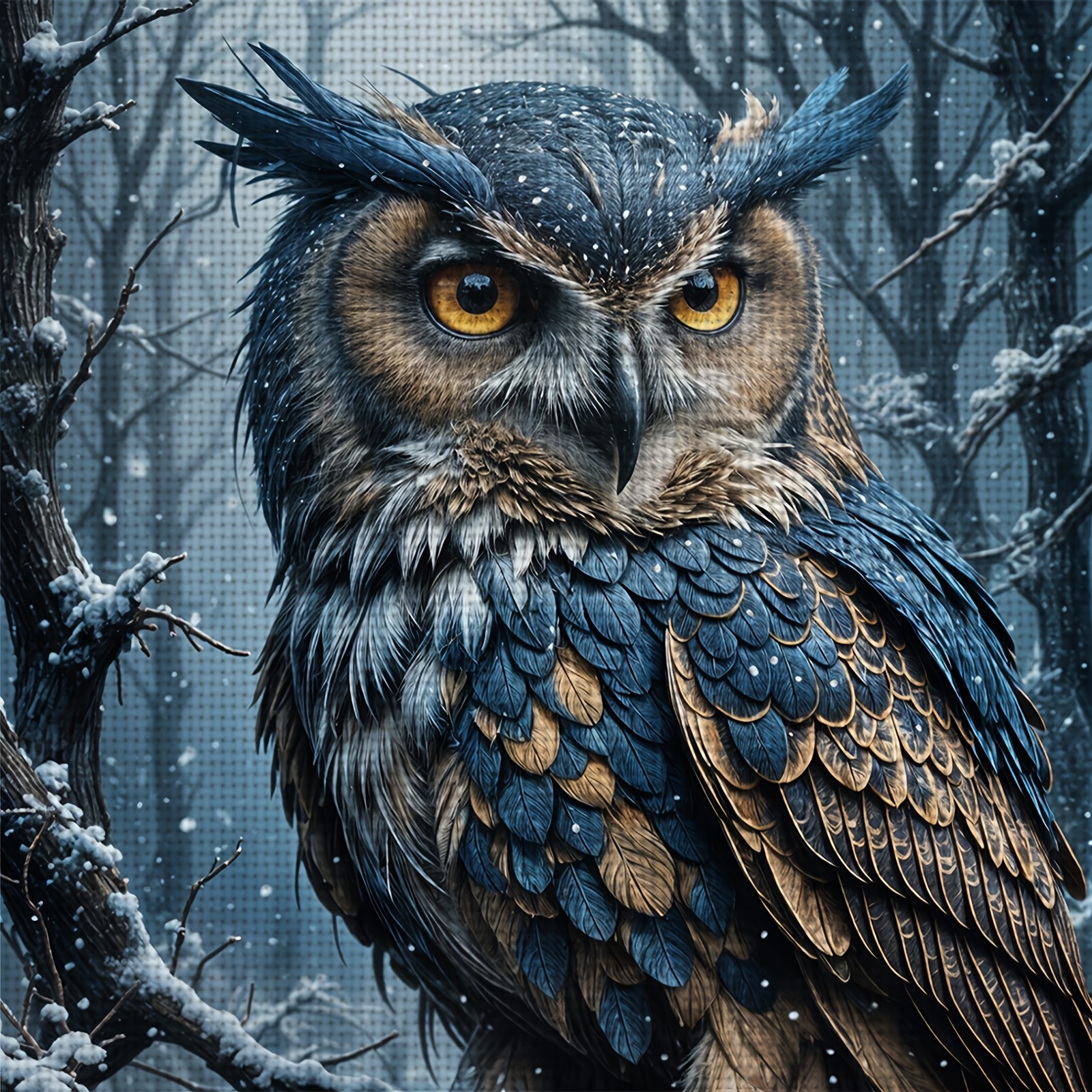 TEMU 1pc Of New 11ct/14ct Printed - Diy Kit "owl In The ", A Relaxing Diy - Kit Suitable For Adult Beginners, Including Printed Canvas, Needles,