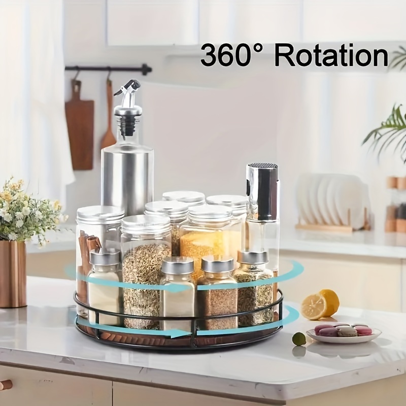 

Wooden Spice Rack Organizer - Rotating Kitchen Storage Tray For Seasonings, Cosmetics & More - Perfect For Countertops, Fridges & Cabinets