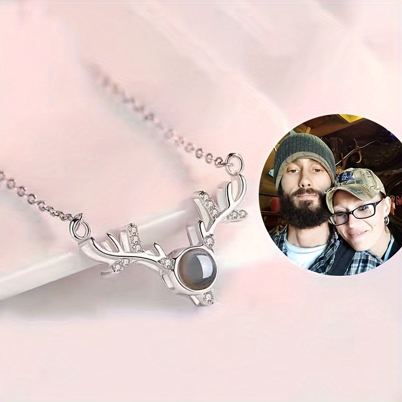 Personalized Customized Projection Colorful Photo Necklace Antlers Copper  Inlaid Projection Stone DIY Picture Pendant Necklace Jewelry Gift