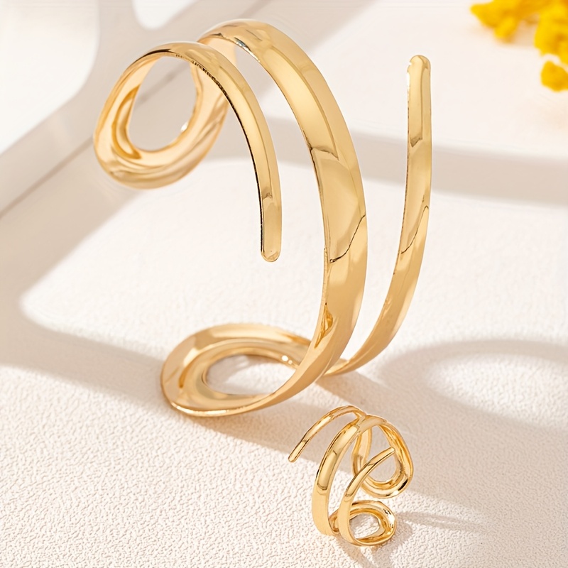 2pcs Minimalist Layer Openwork Bracelet and Ring Set