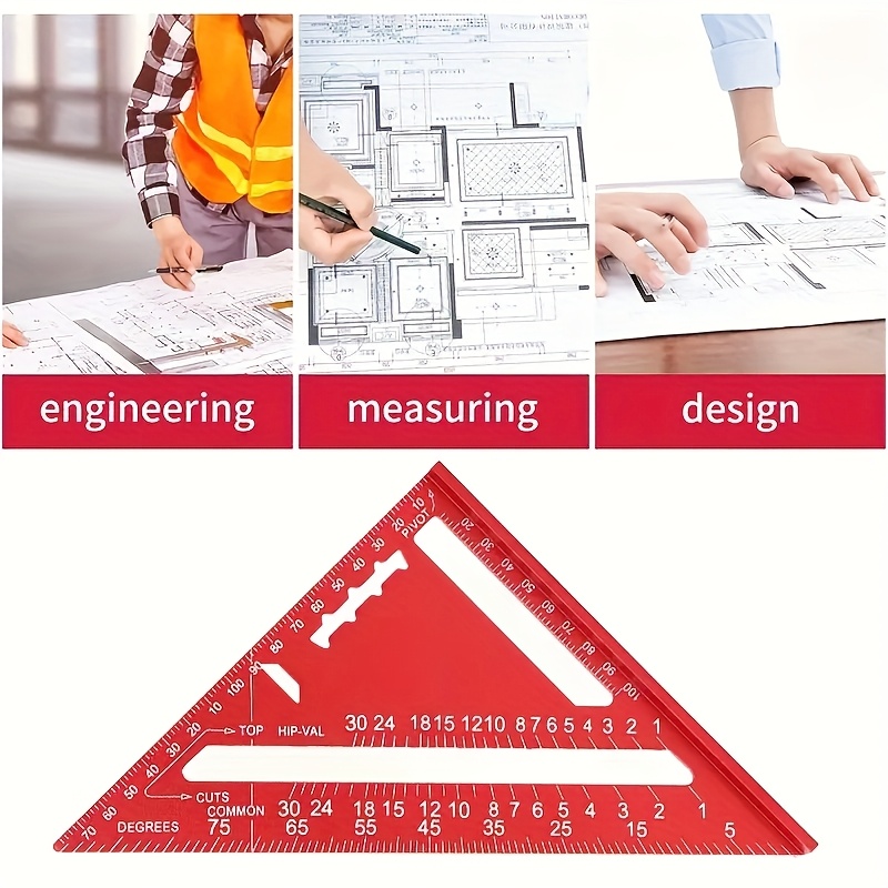 7 inch precision aluminum carpenter square red triangular ruler with serrated edge for accurate measurements ideal for woodworking home renovation and design projects carpentry tools details 3