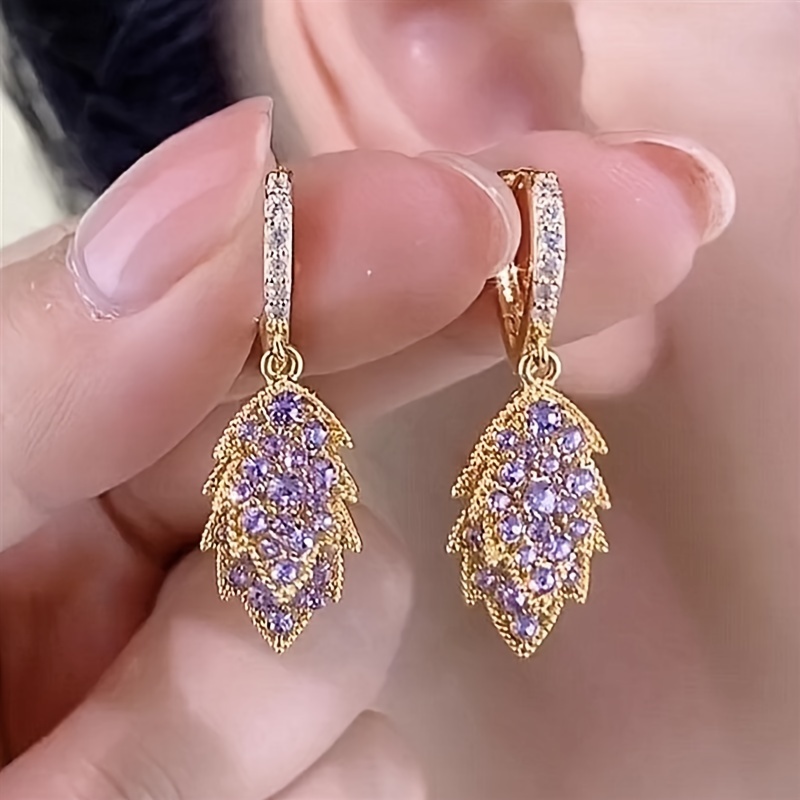 

Elegant Leaf Design Dangle Earrings, Zirconia Pave Set, -tone Alloy Party Jewelry, Hypoallergenic Ear Hooks, Versatile For Everyday & Special Occasions