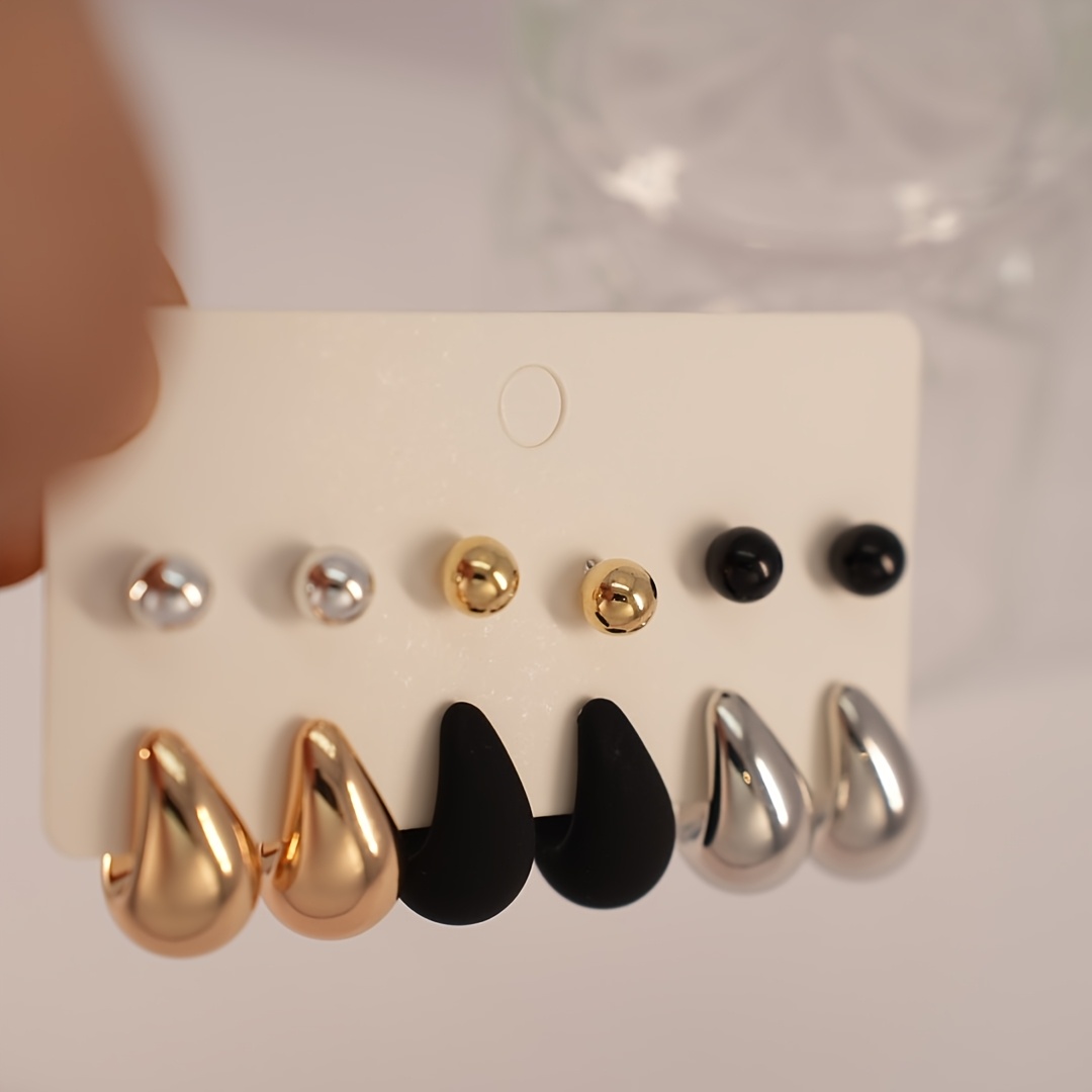 12pcs Water Drop Earrings Set Stainless Steel Earring Post Plastic Ball Shape