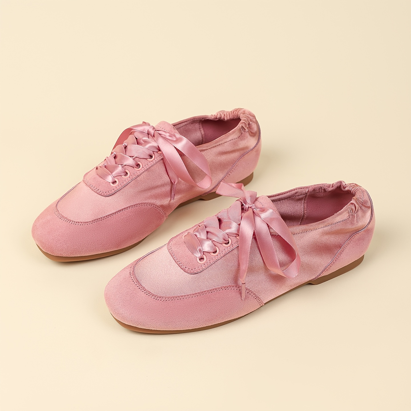 TEMU Vintage Ballet-style Satin Lace-up Flat Shoes With A Round Toe, Satin Lace Bow, And Elasticized Heel For A Non-restrictive Fit. The Soft,