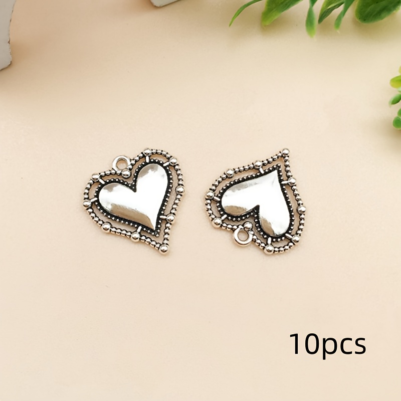 Image of 10pcs Fashion Heart Charms, Alloy Pendant For Making, Gothic Love Heart Craft Supplies For Necklace Bracelet Earrings, 20x20mm, Charms For Jewelry Making