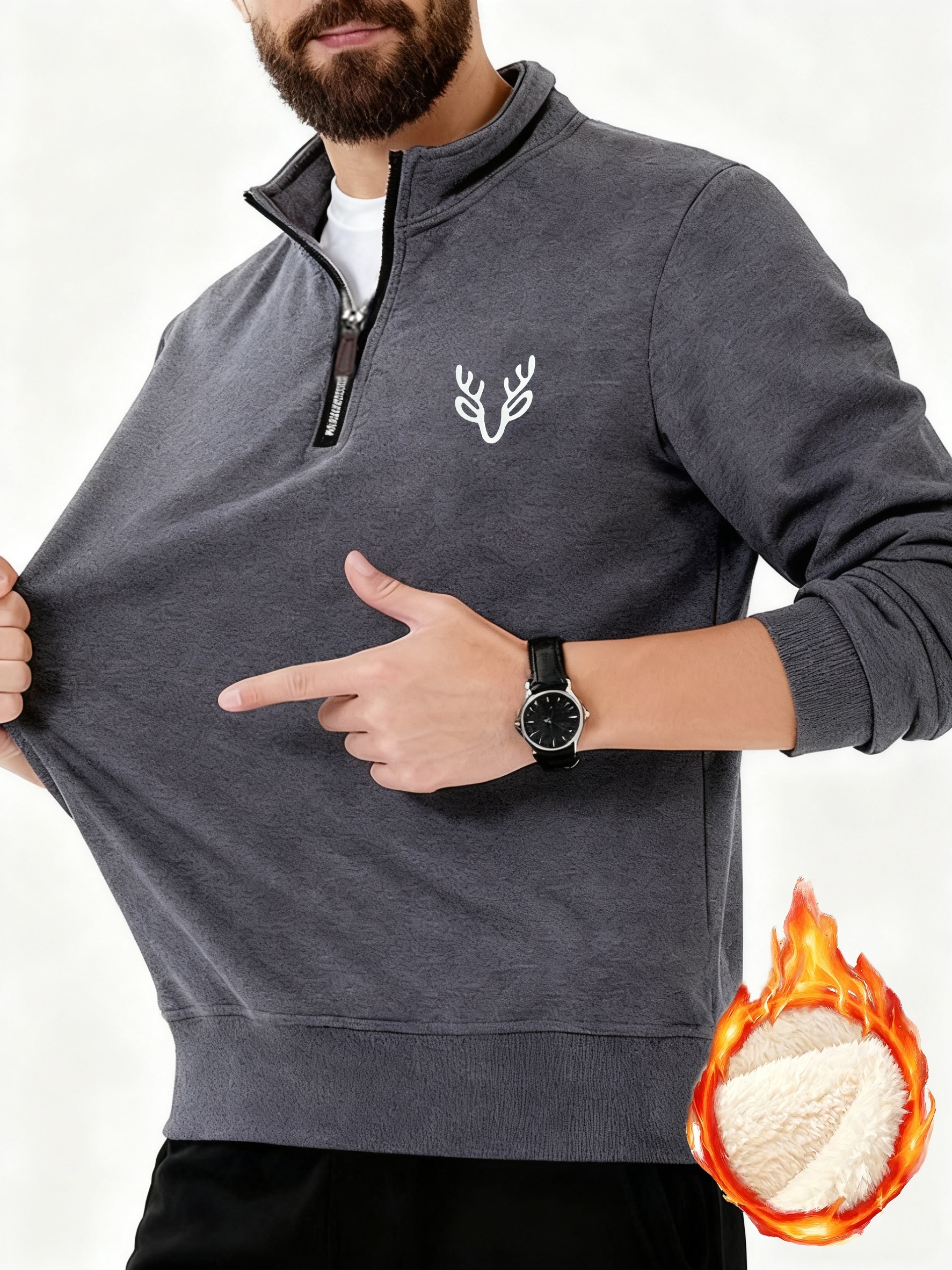 item picture winter mens fashion stand collar sweatshirt with 1 4 zipper warm lined thickened top