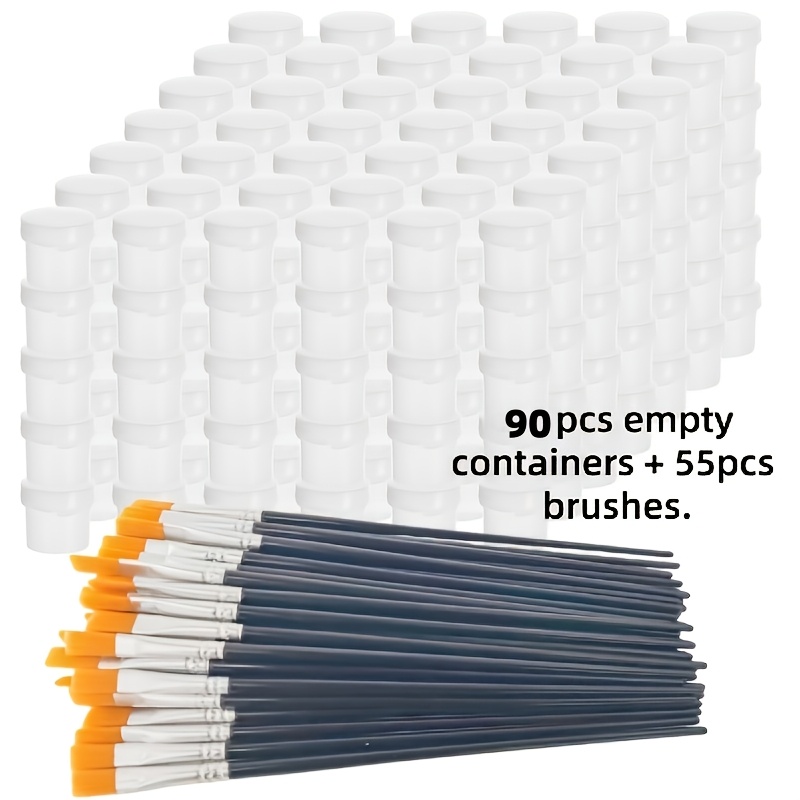 item picture 90 empty paint jars 55 brush kits 0 1oz jars and 6 61inch brushes plastic ideal for artistic projects and crafts perfect for holiday gifts