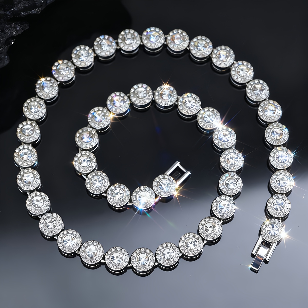 2pc Round Cuban Chain Necklace & Heart-Shaped Ring Set, Y2K Style