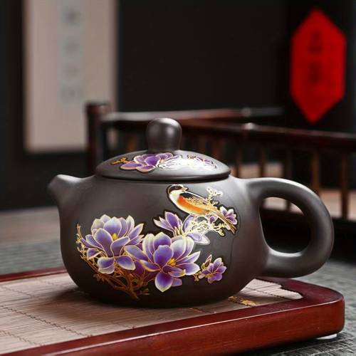 handmade purple pottery teapot with plum pattern heat activated color change heat resistant ceramic kettle suitable for home and restaurant use holiday gift birthday gift