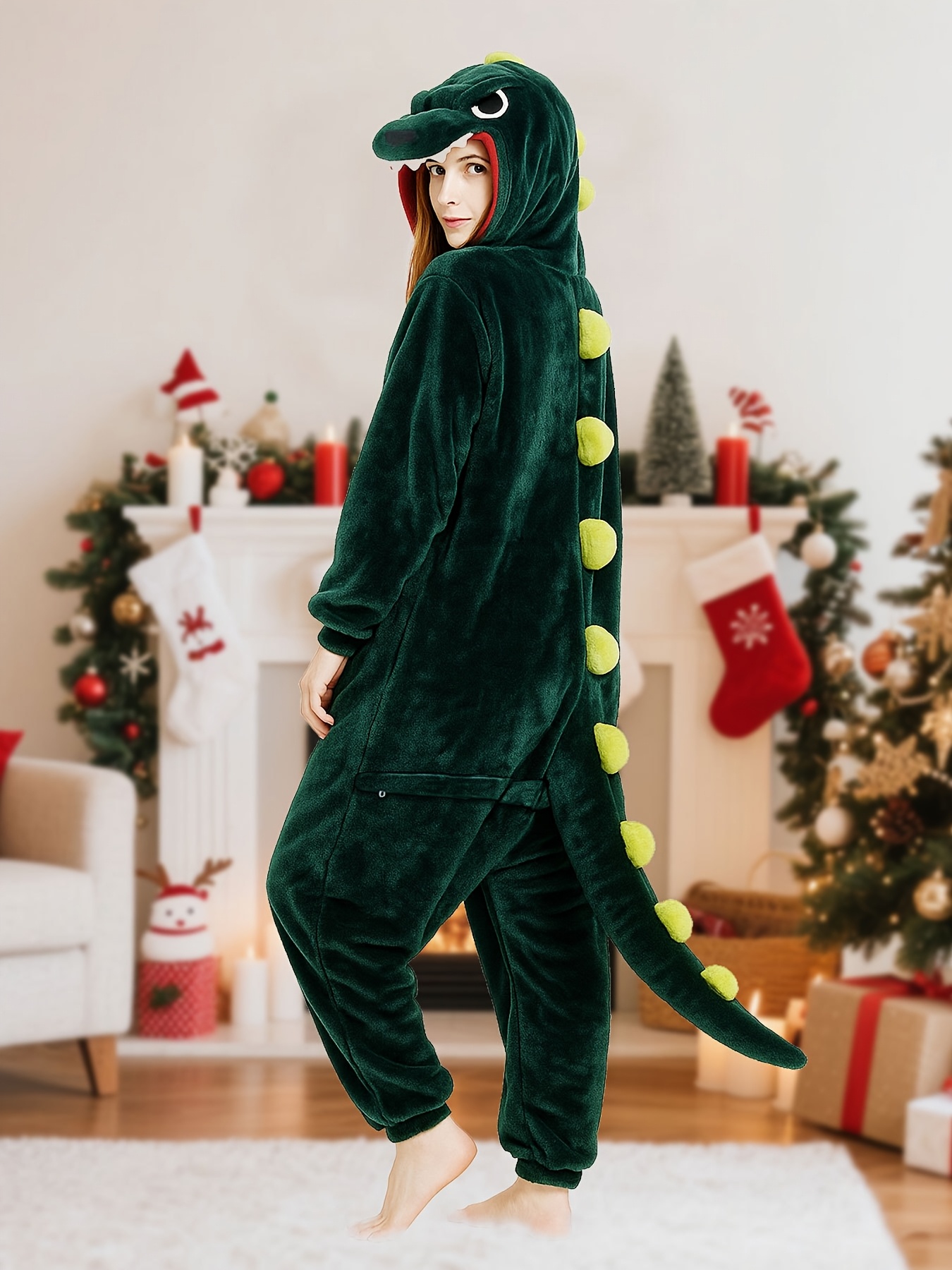 Adult Dinosaur Onesie Pajamas Hooded onesie costume with, Green  dinosaur, Loose Fit, Hand Washable Halloween, Christmas Party Costume or  Cozy
