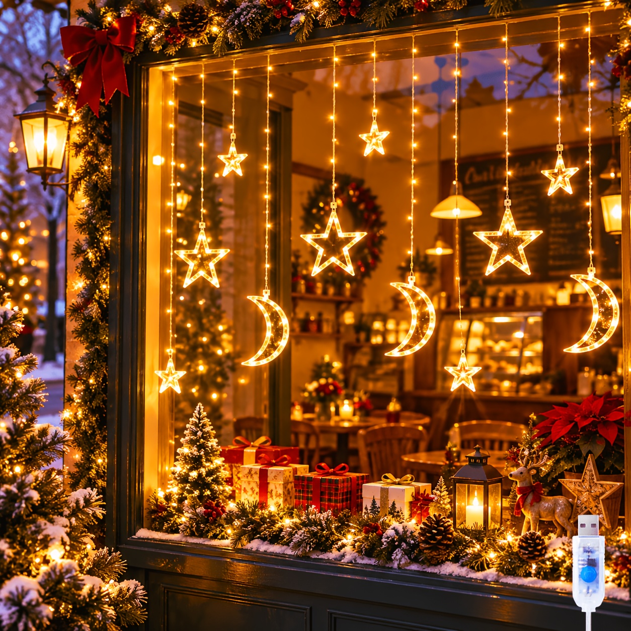 TEMU Christmas Star Moon String Lights Aesthetic Holiday Fairy Garlands Spooky Warm Thanksgiving New Year Festive Accent Ambiance Home Bedroom Patio