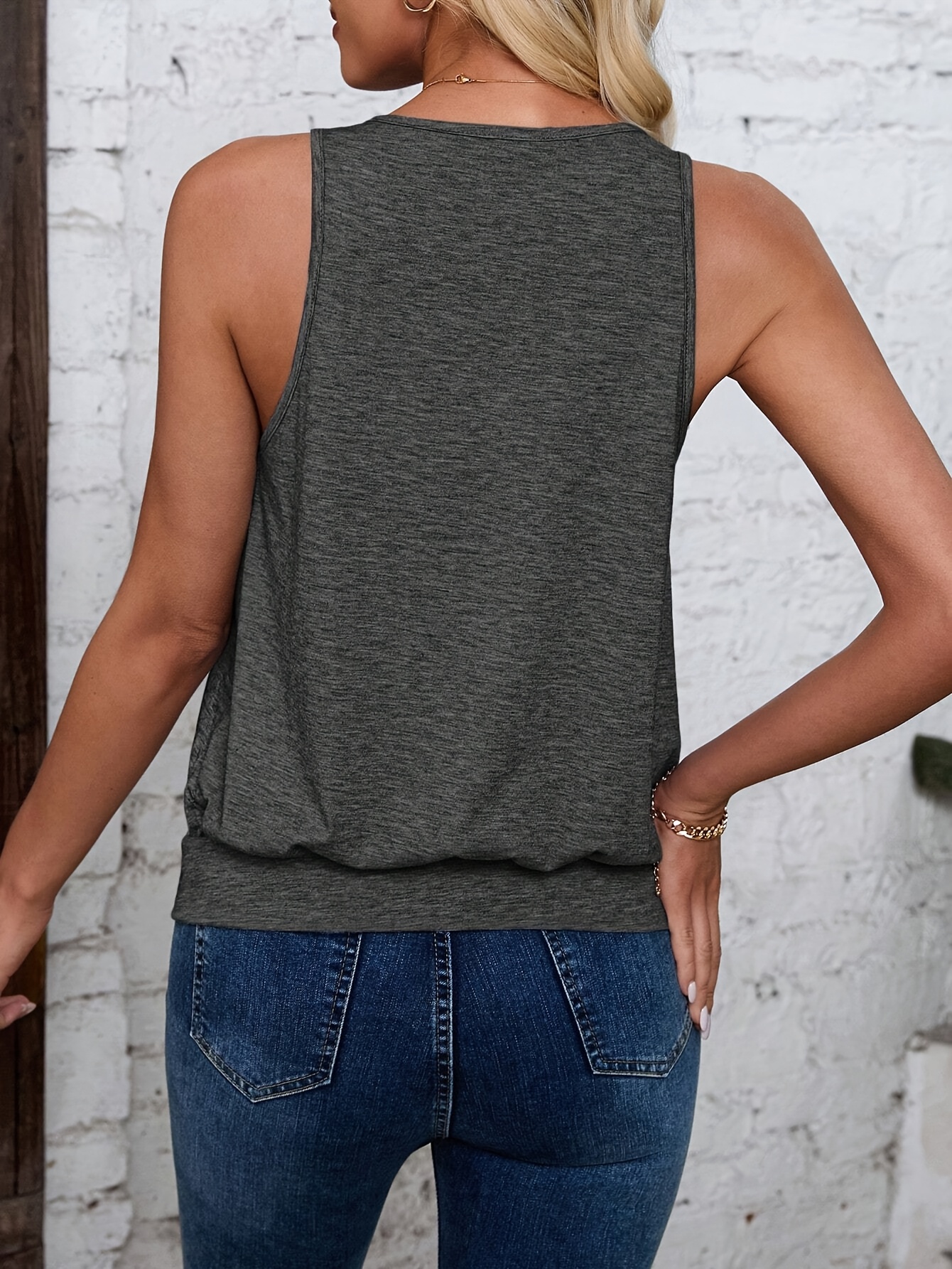 Women's Casual V-Neck Knit Tank Top, 95% Polyester 5% Elastane, Solid Color Summer Sleeveless Shirt