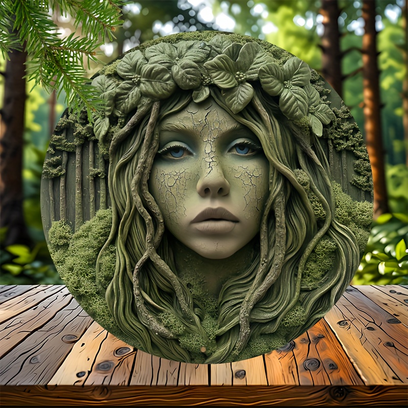 

8x8" Round Aluminum Metal Sign - Woman's Face Sculpture Design, Decorative Wall Art For Home & Office