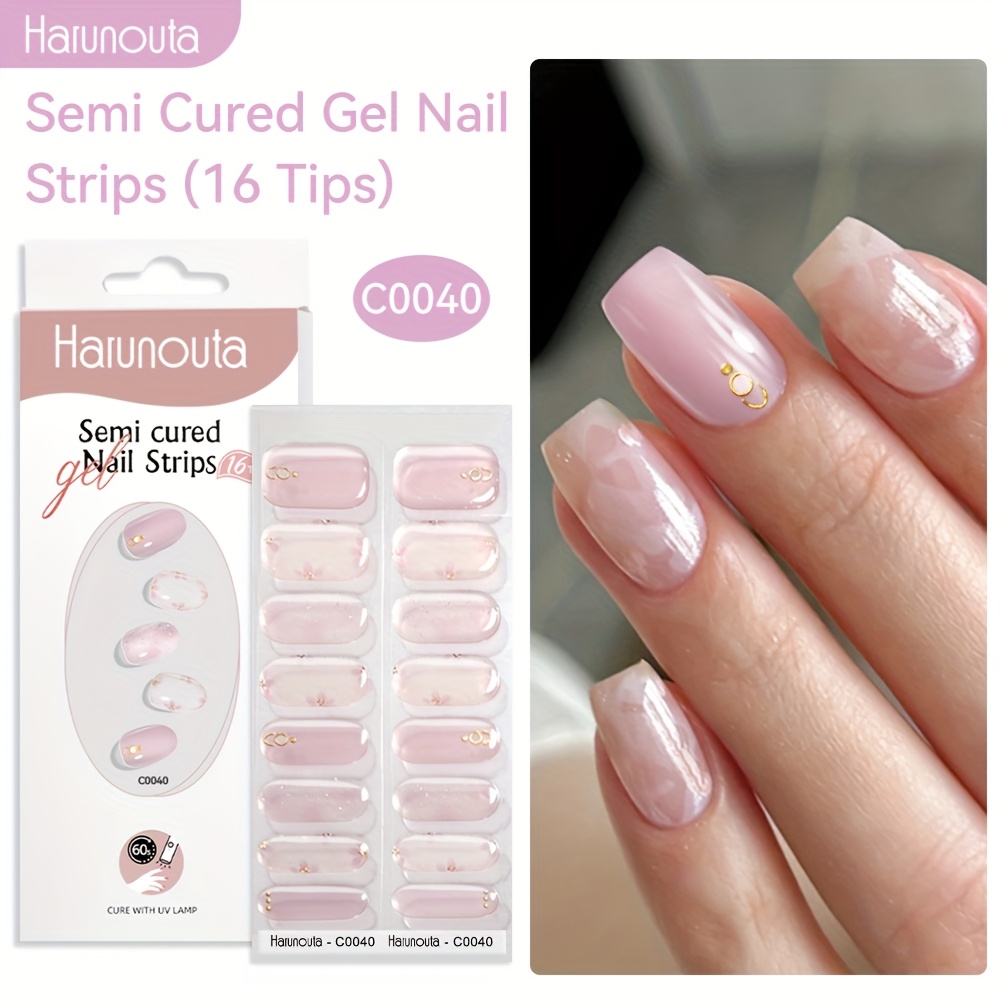 Image of Harunouta 16pcs Semi-cured Gel Nail Strips Glitter Gel Nail Stickers Gradient Jelly Milky Flower Gel Nail Wraps Gel Polish Stickers Nail Art Manicure For Nails