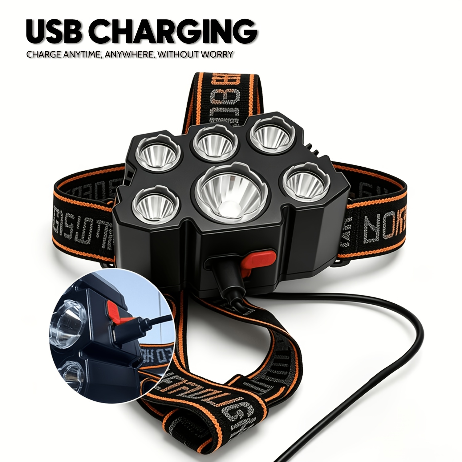 High-Brightness USB Rechargeable Headlamp with Flexible Headband