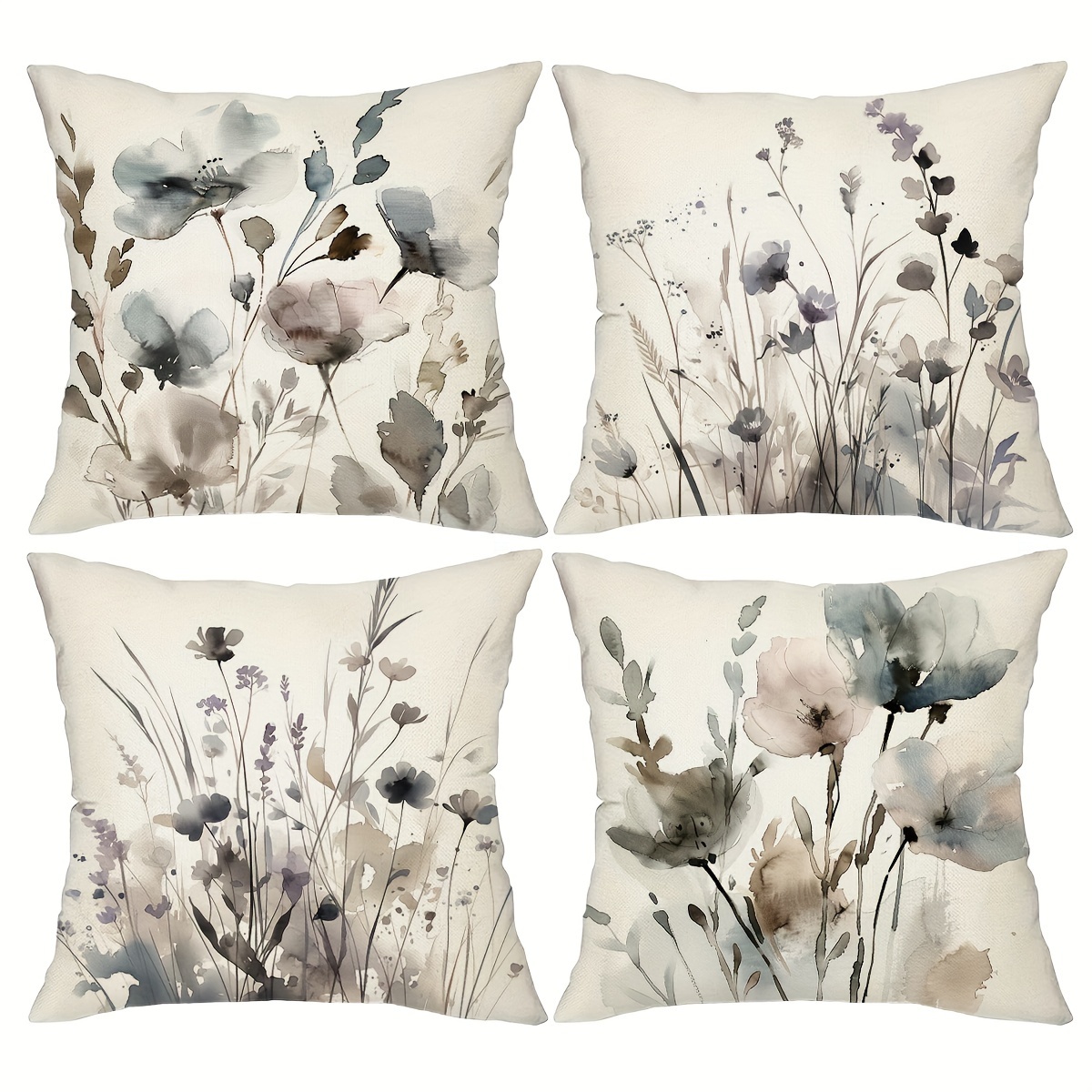 

4pcs, Watercolor Flowers Throw Pillow Covers, 18in*18in, Soft Green And Blue Tones Plants Decoratifile Cushion Covers, Home Decor For Sofa Bedroom Office Car Farmhouse, Without Pillow Cores.