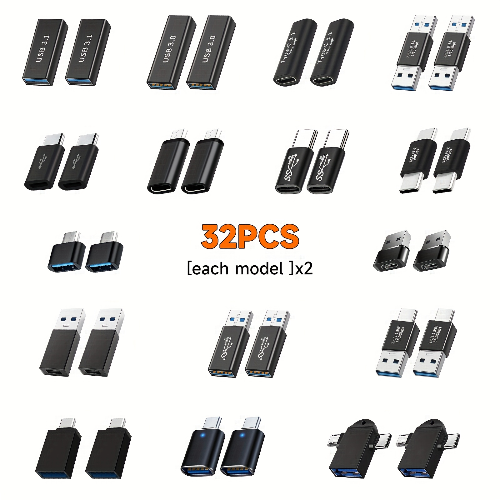 32 adaptadores usb-c a usb 3.0 y usb a otg | abs , voltaje de funcionamiento ≤36v, para dispositivos sin batería, smartphones , tablets | ideal para regalar Detalles del producto 0