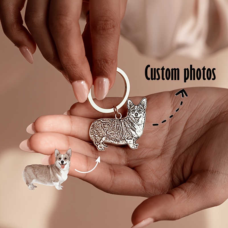 

Personalized Pet Photo Keychain - Custom Engraved , Stainless Steel, Memorial Gifts &