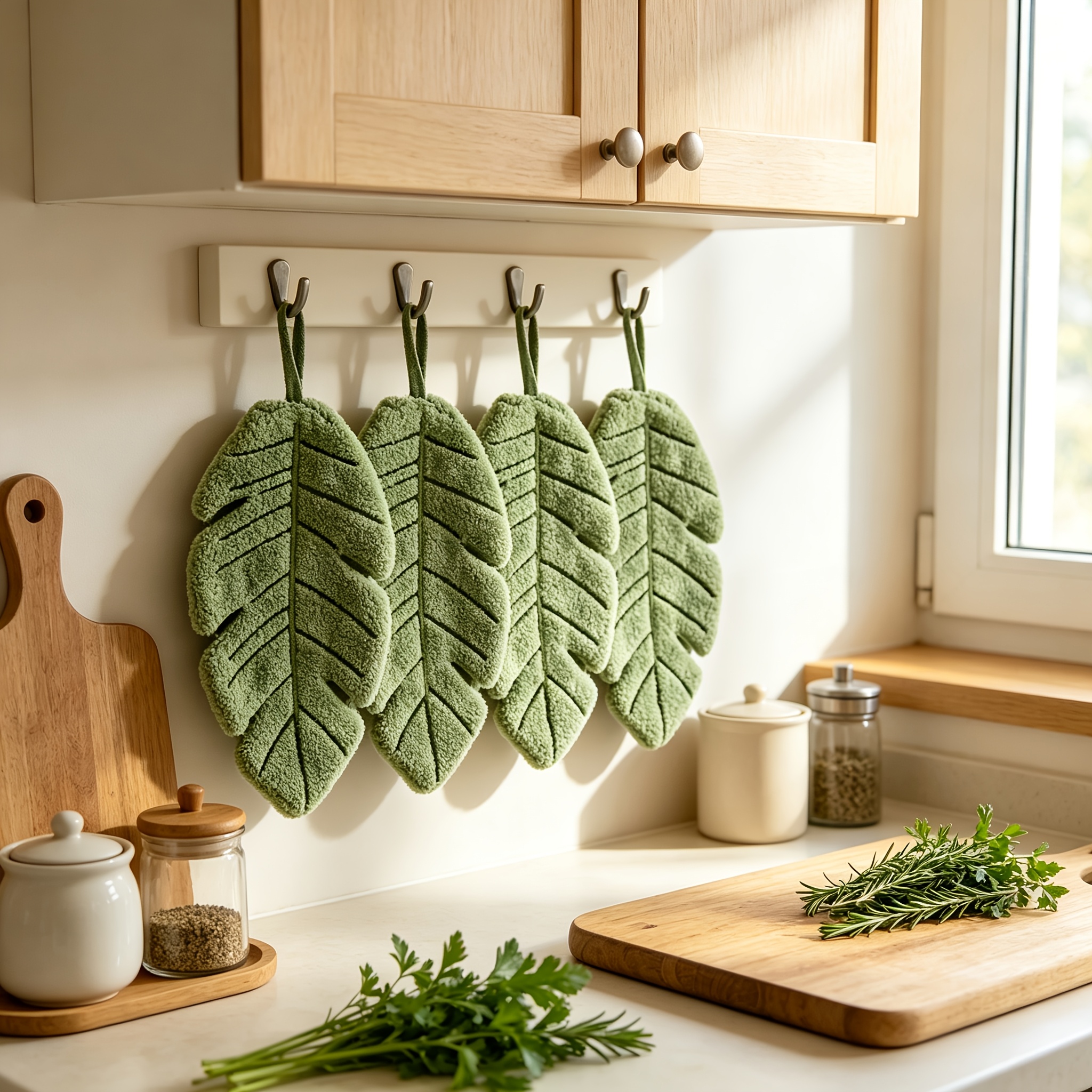 TEMU 4pcs/ Cute Banana Leaf-shaped Hand Towels, Coral Fleece Material, Absorbent Hanging Cleaning Cloths, Suitable For Kitchen And Bathroom Quick-dry