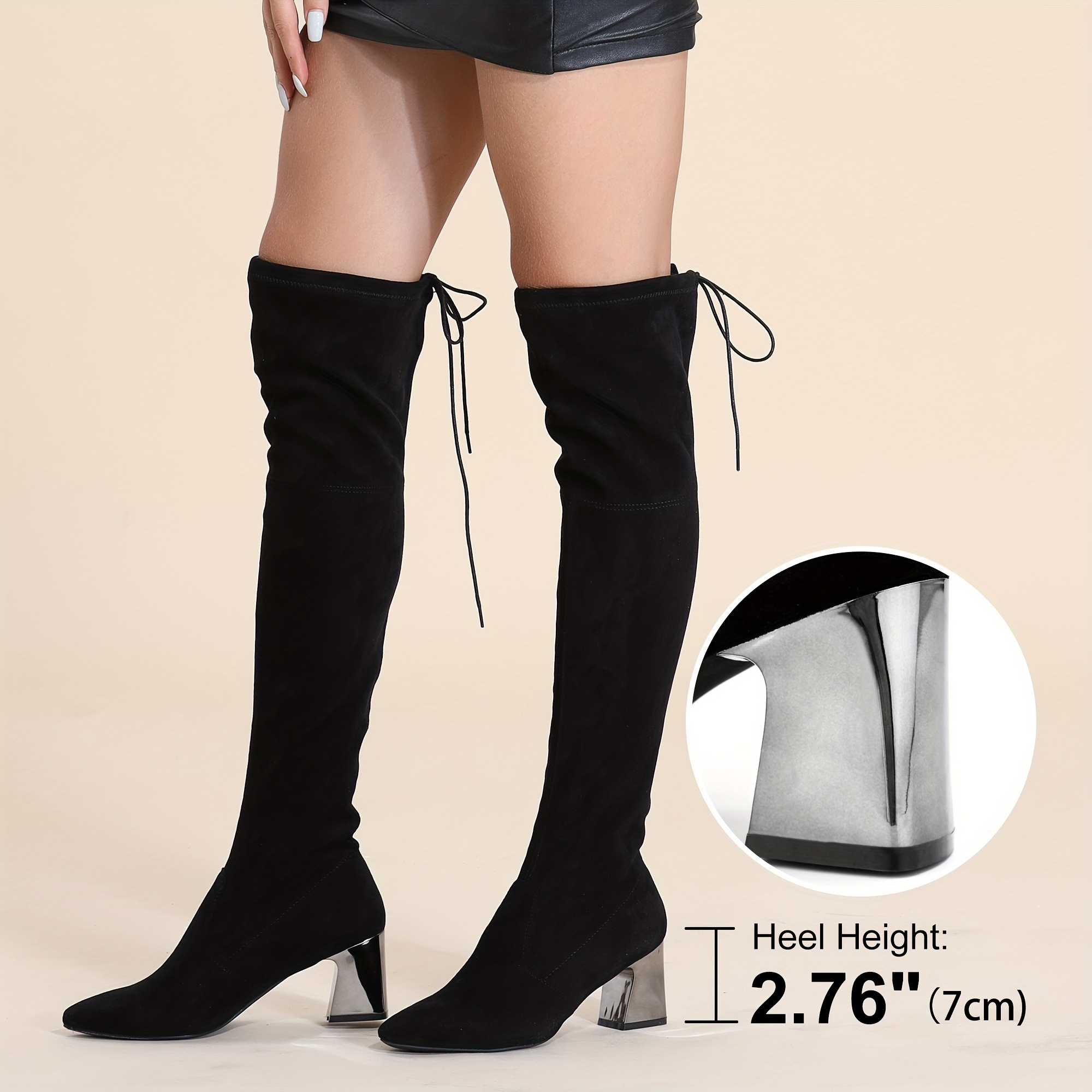 comfort thigh high boots women s black pointed toe high heel details 4