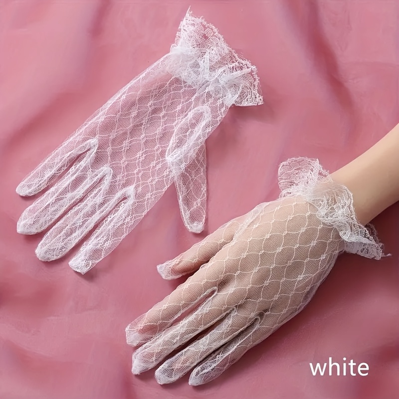 Christmas Gift Bride Wedding Gown Dress Tulle Lace Gloves Gift Wedding Short Mesh Gloves