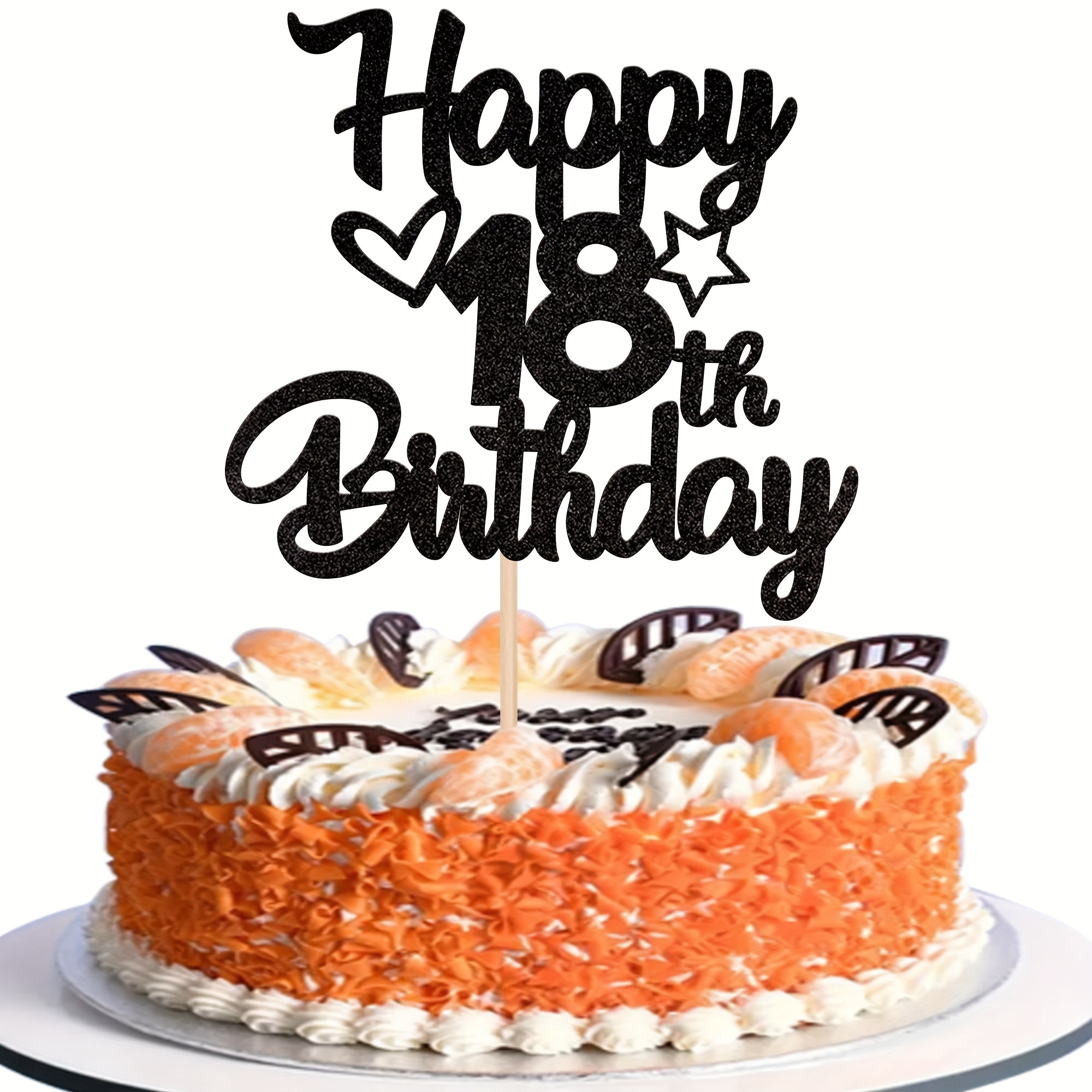 

1pc Black Glitter Birthday Cake Insert, For Birthday Cake Decoration, Party Supplies