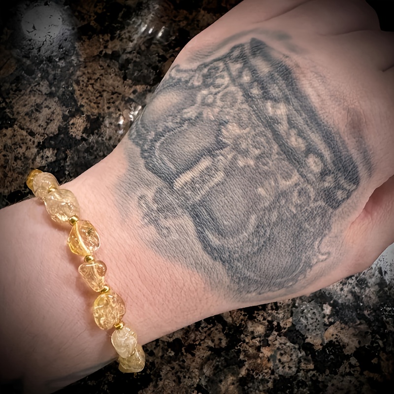 Women's Natural Citrine Adjustable Bead Bracelet, Prosperity Charm