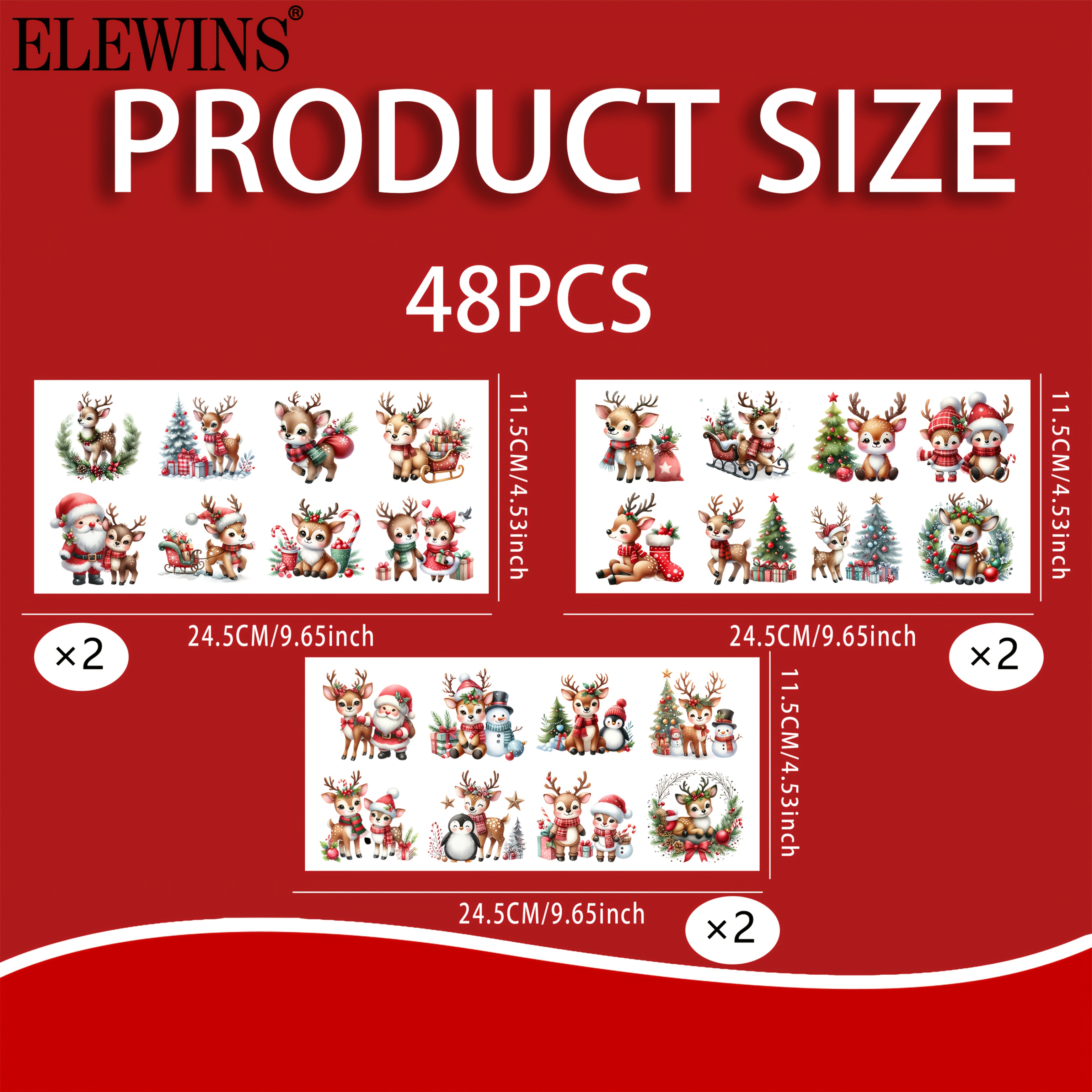 Image of 48pcs Christmas Reindeer Christmas Ornament Uv Dtf Stickers - & Scratch-resistant Vinyl Decals For Crafts, Christmas Decorations, Teacher Gift, Mom Gift