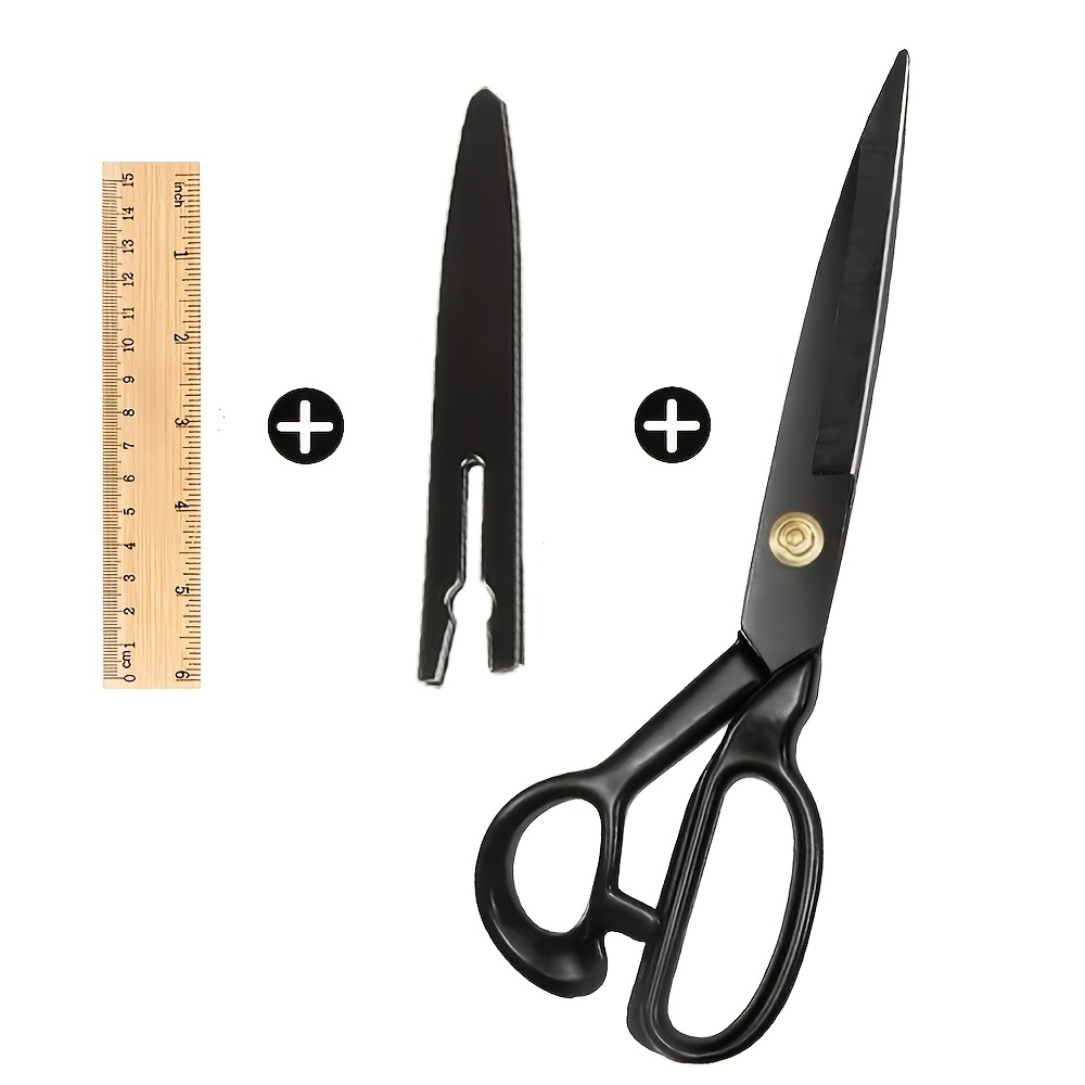TEMU Ensemble de 3 pièces : Ciseaux noirs de 10 pouces avec étui et papier cartonné à mesurer, Ciseaux de haut de gamme de fabrication allemande,